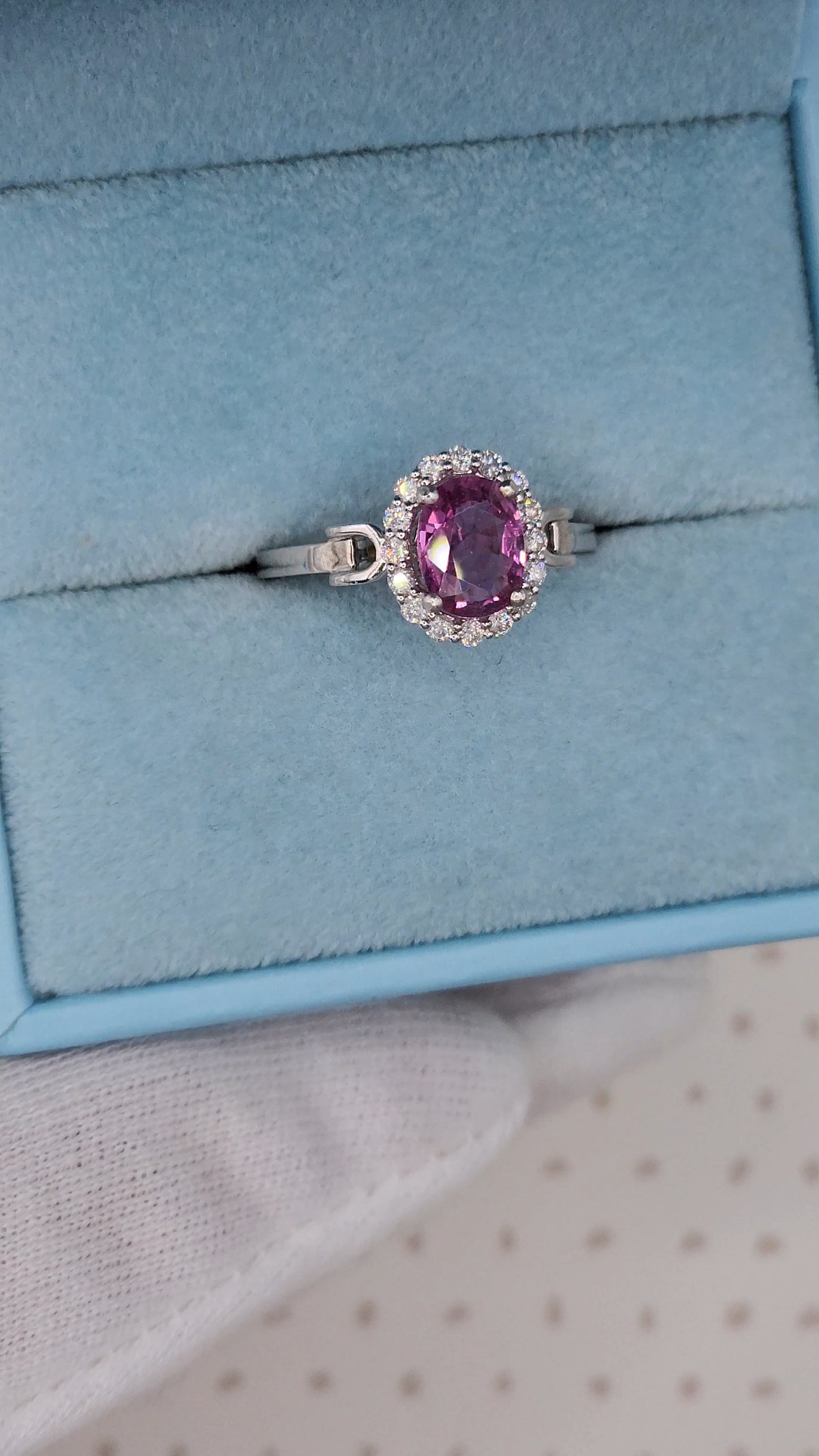 Elegant 14K White Gold Halo Ring with 1.57 CT Pink Sapphire & 0.29 CT Natural Diamond Accents