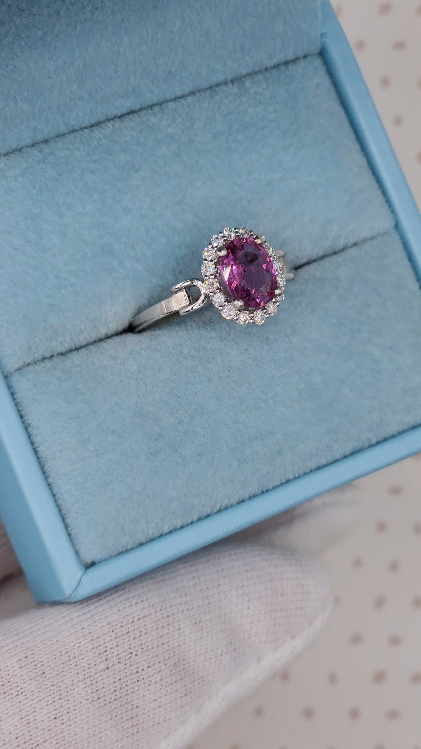 Elegant 14K White Gold Halo Ring with 1.57 CT Pink Sapphire & 0.29 CT Natural Diamond Accents