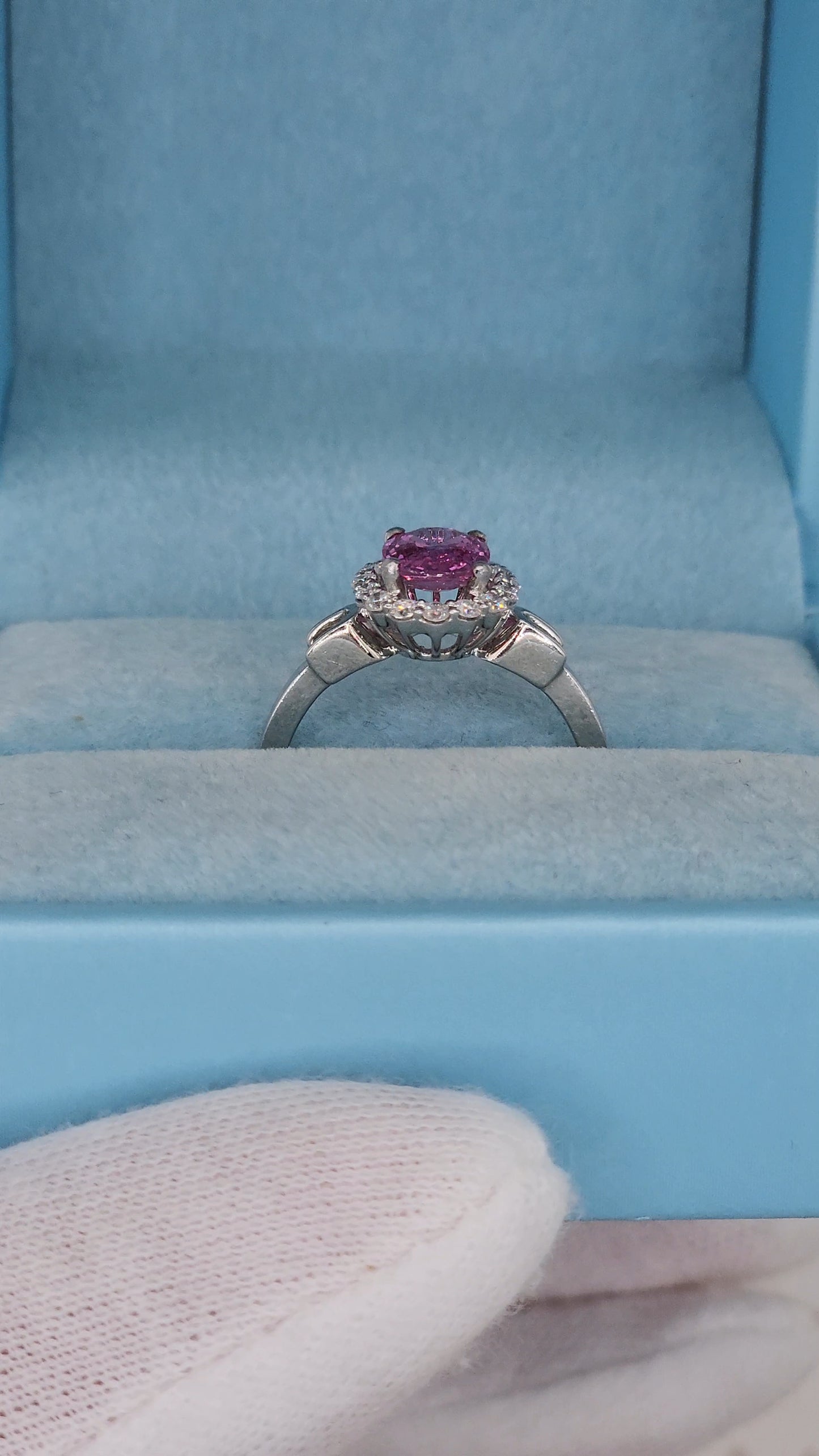 Elegant 14K White Gold Halo Ring with 1.57 CT Pink Sapphire & 0.29 CT Natural Diamond Accents