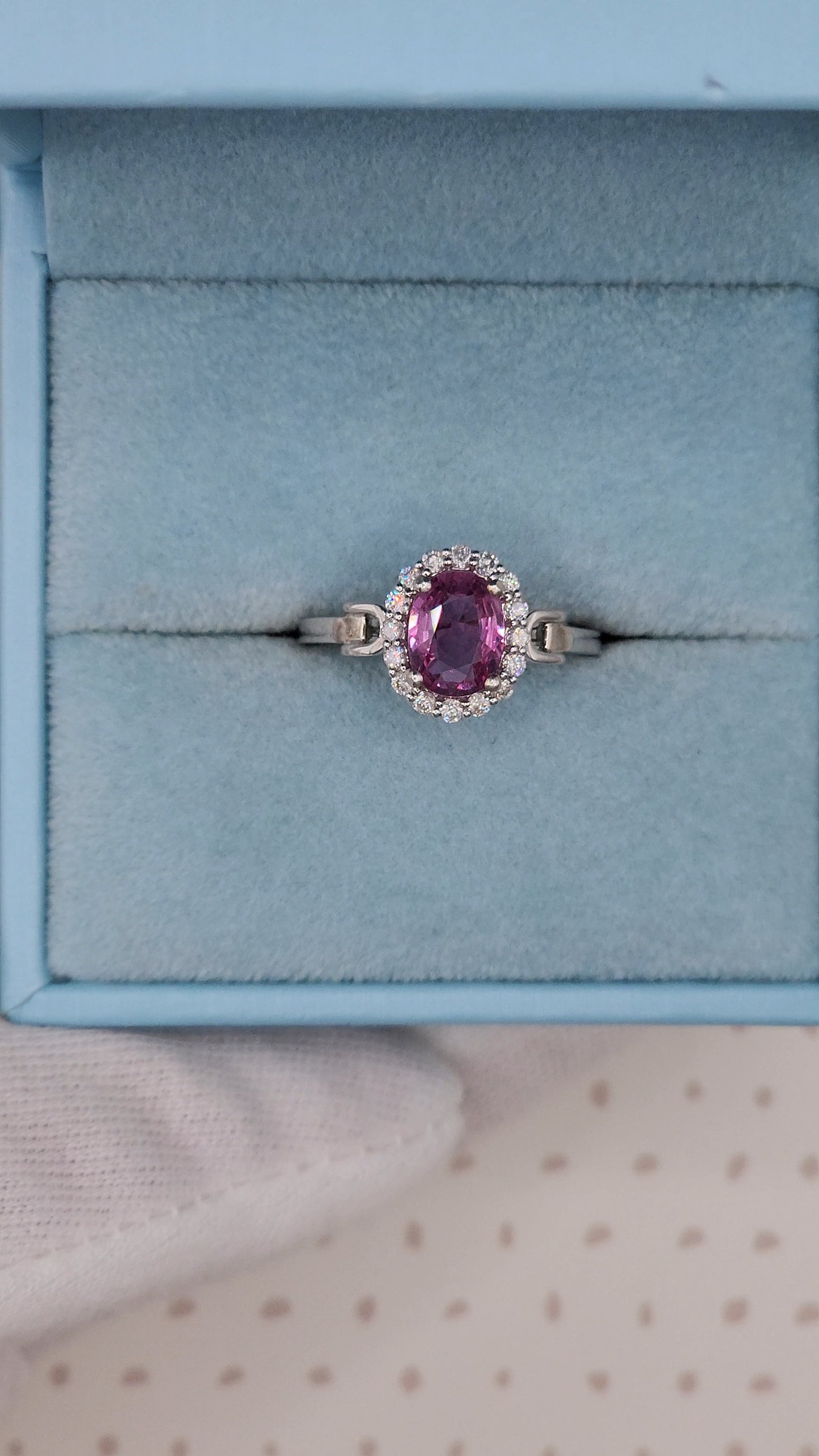 Elegant 14K White Gold Halo Ring with 1.57 CT Pink Sapphire & 0.29 CT Natural Diamond Accents