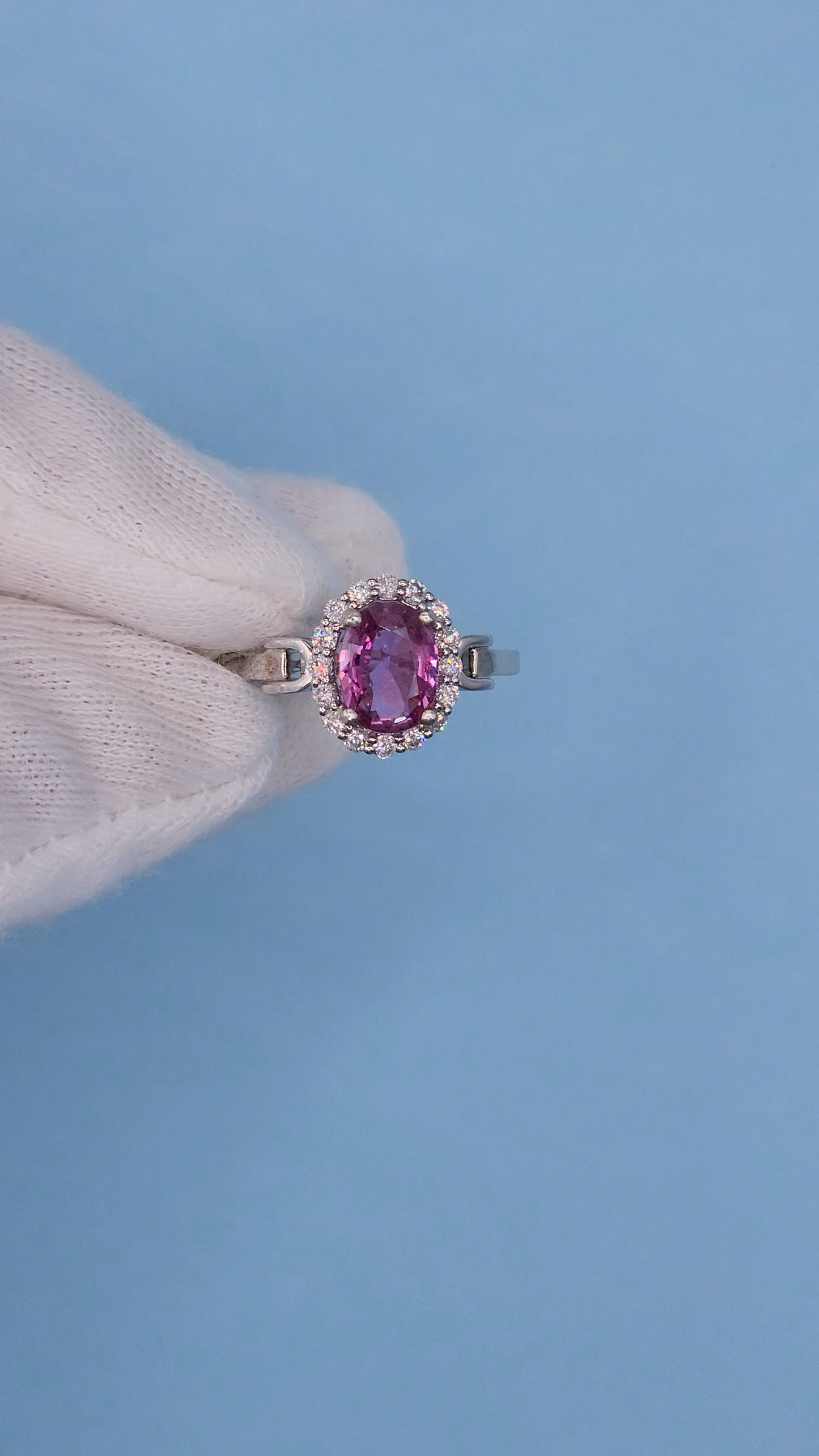 Elegant 14K White Gold Halo Ring with 1.57 CT Pink Sapphire & 0.29 CT Natural Diamond Accents