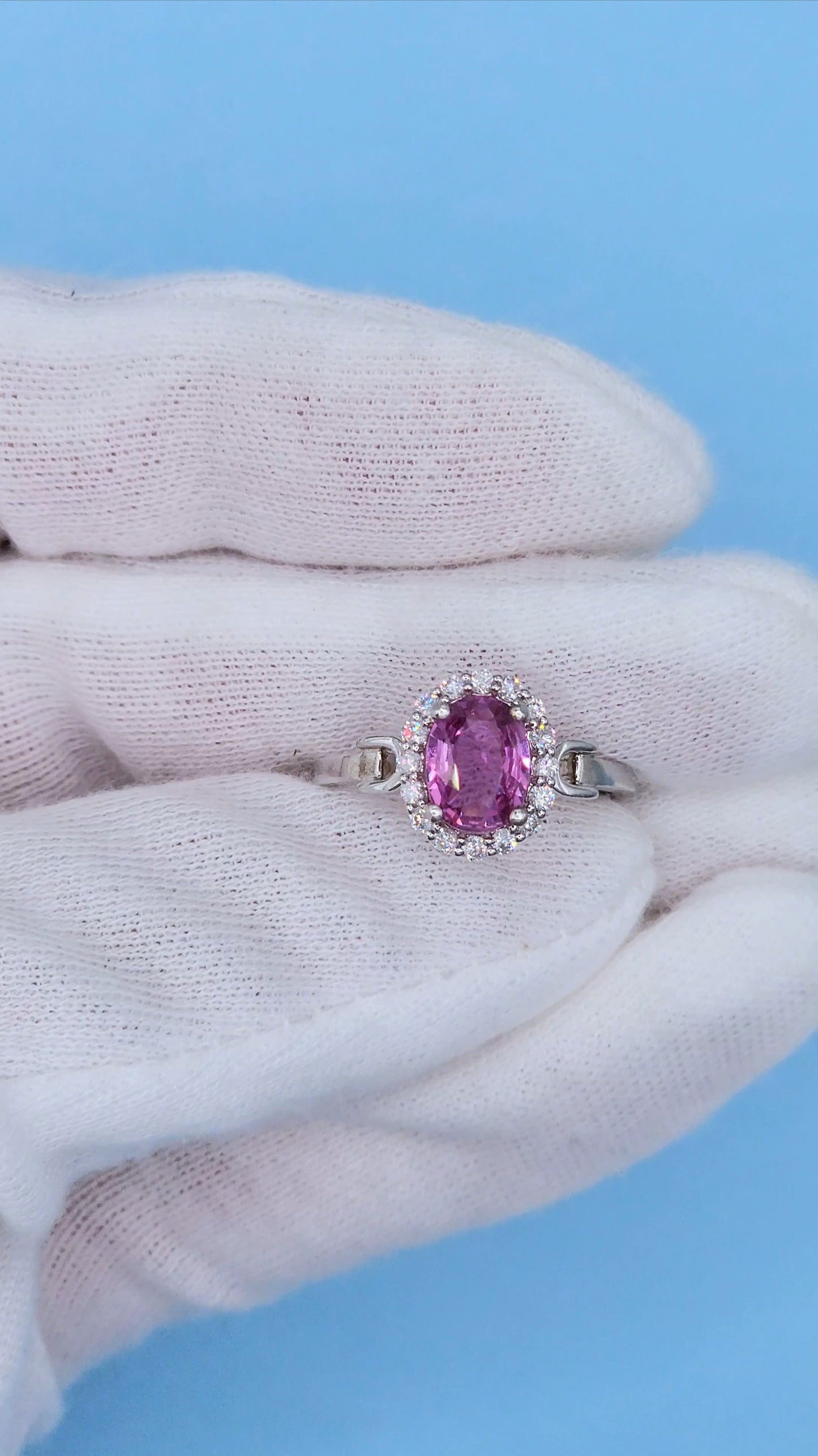 Elegant 14K White Gold Halo Ring with 1.57 CT Pink Sapphire & 0.29 CT Natural Diamond Accents