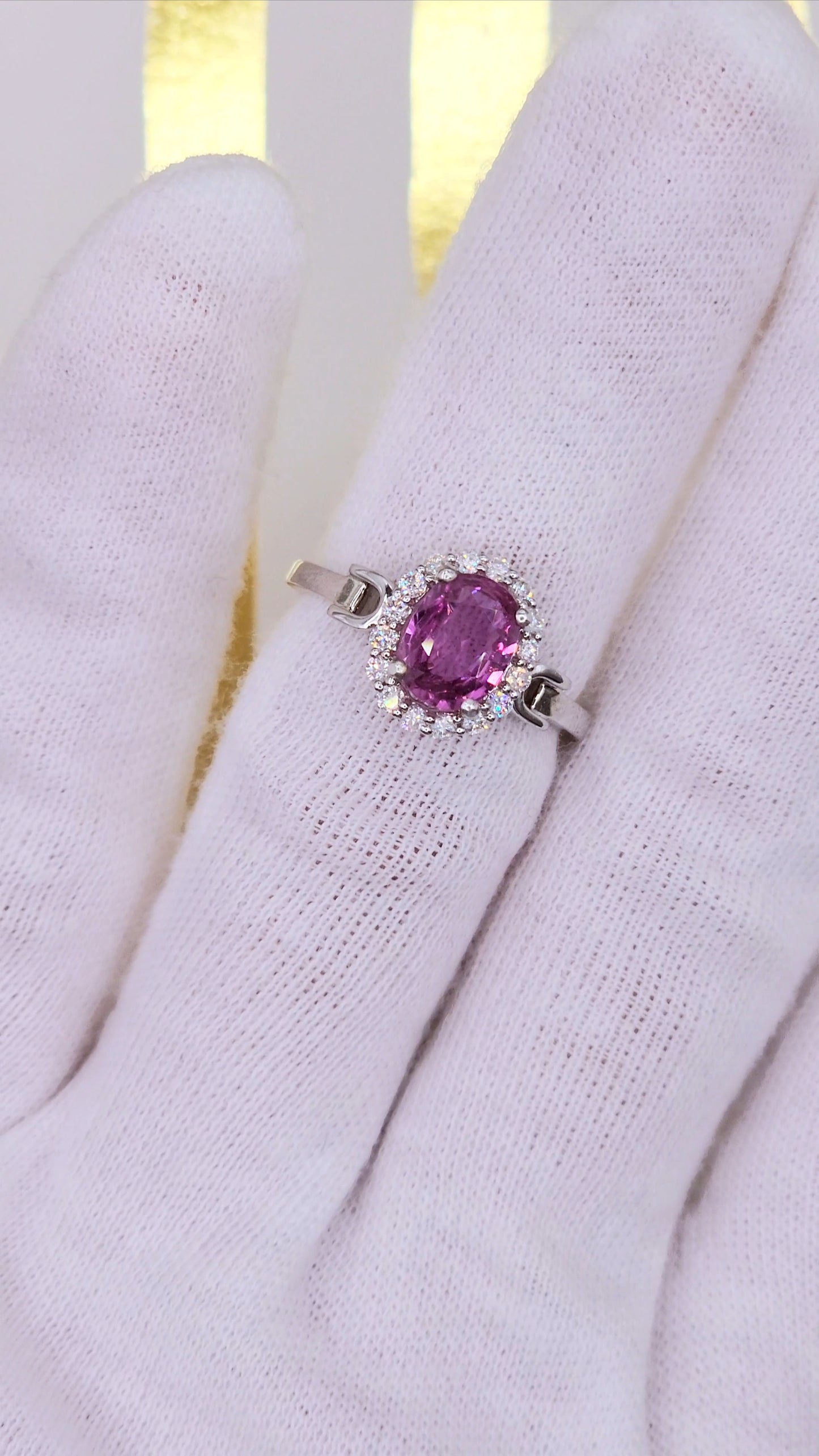 Elegant 14K White Gold Halo Ring with 1.57 CT Pink Sapphire & 0.29 CT Natural Diamond Accents