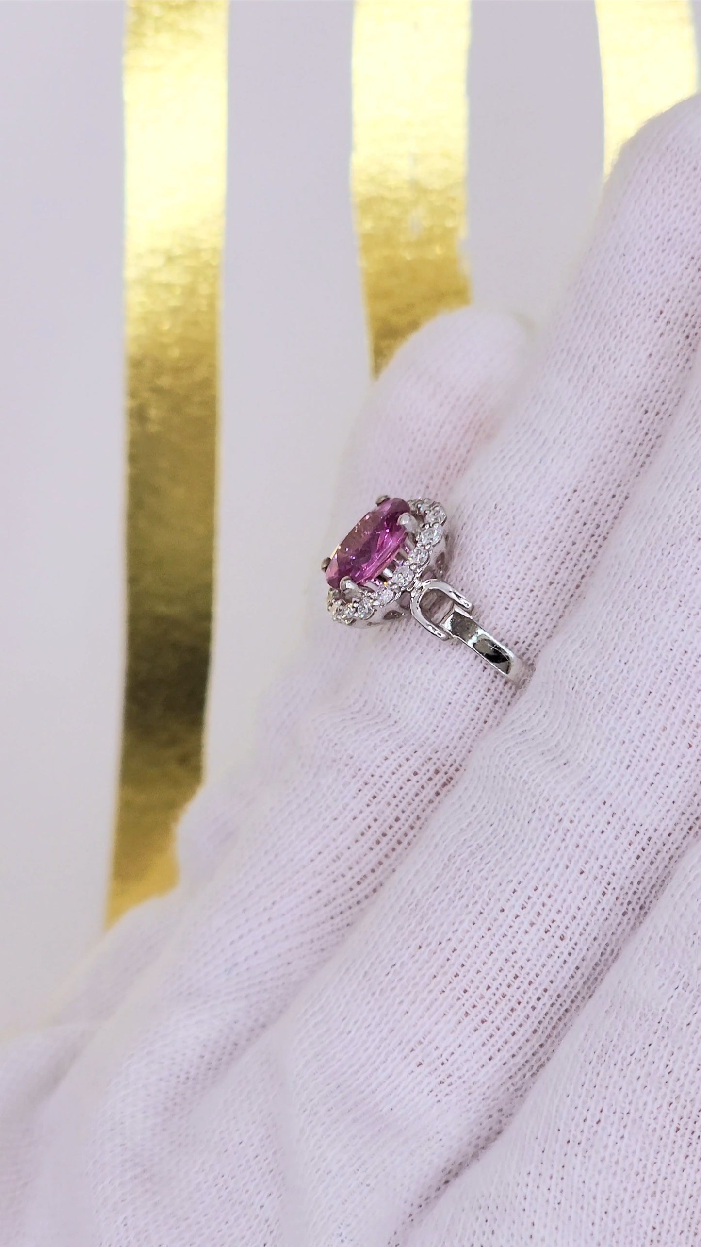 Elegant 14K White Gold Halo Ring with 1.57 CT Pink Sapphire & 0.29 CT Natural Diamond Accents