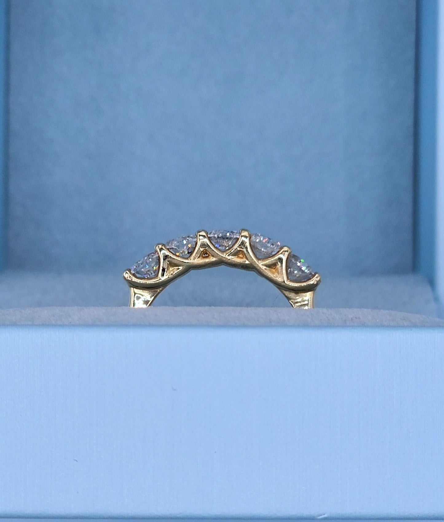 14K Yellow Gold 5 Diamond Band in Tulip Design Shared Prong Setting, 1.57 Carat Total Weight