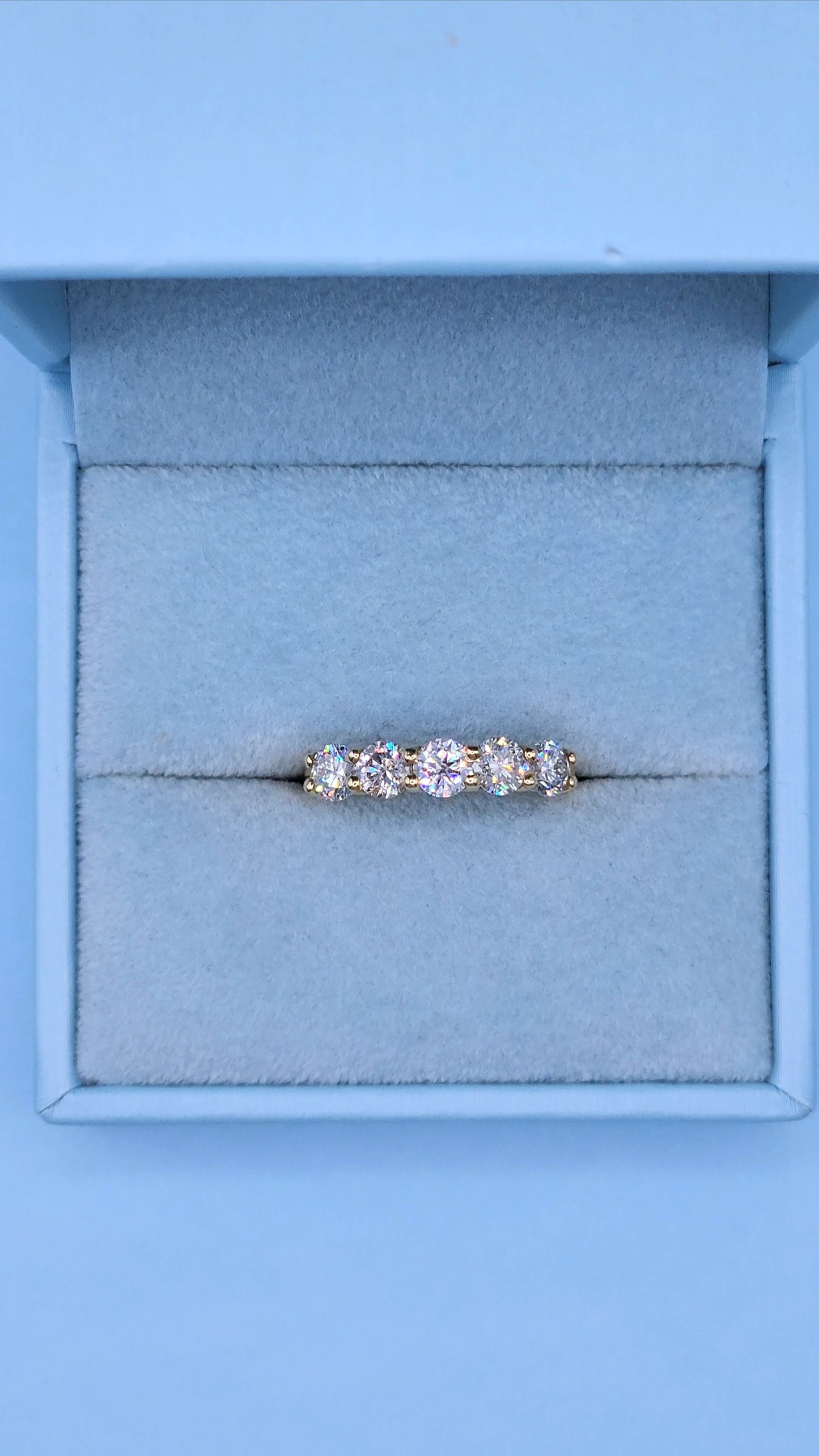 14K Yellow Gold 5 Diamond Band in Tulip Design Shared Prong Setting, 1.57 Carat Total Weight