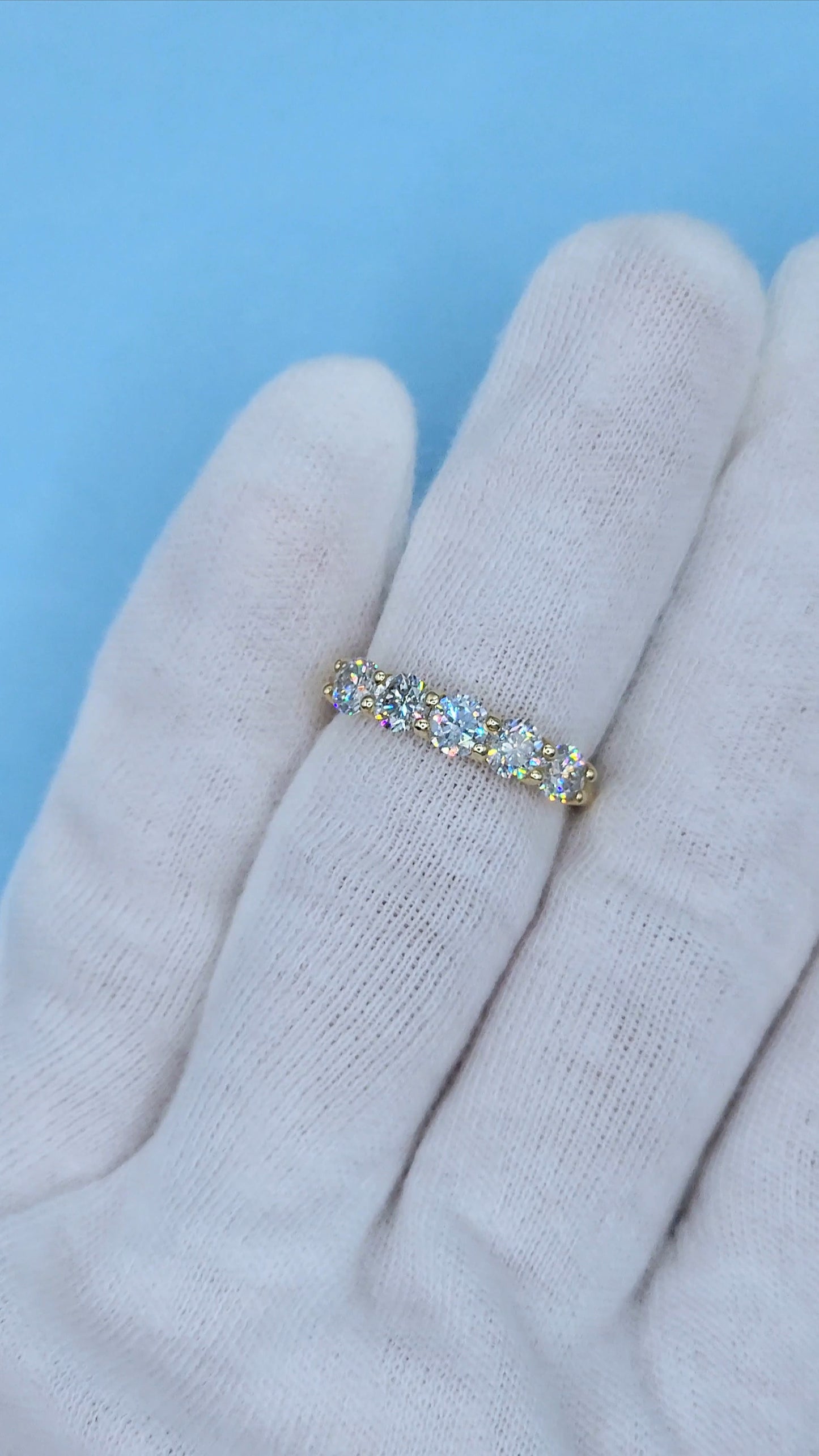14K Yellow Gold 5 Diamond Band in Tulip Design Shared Prong Setting, 1.57 Carat Total Weight