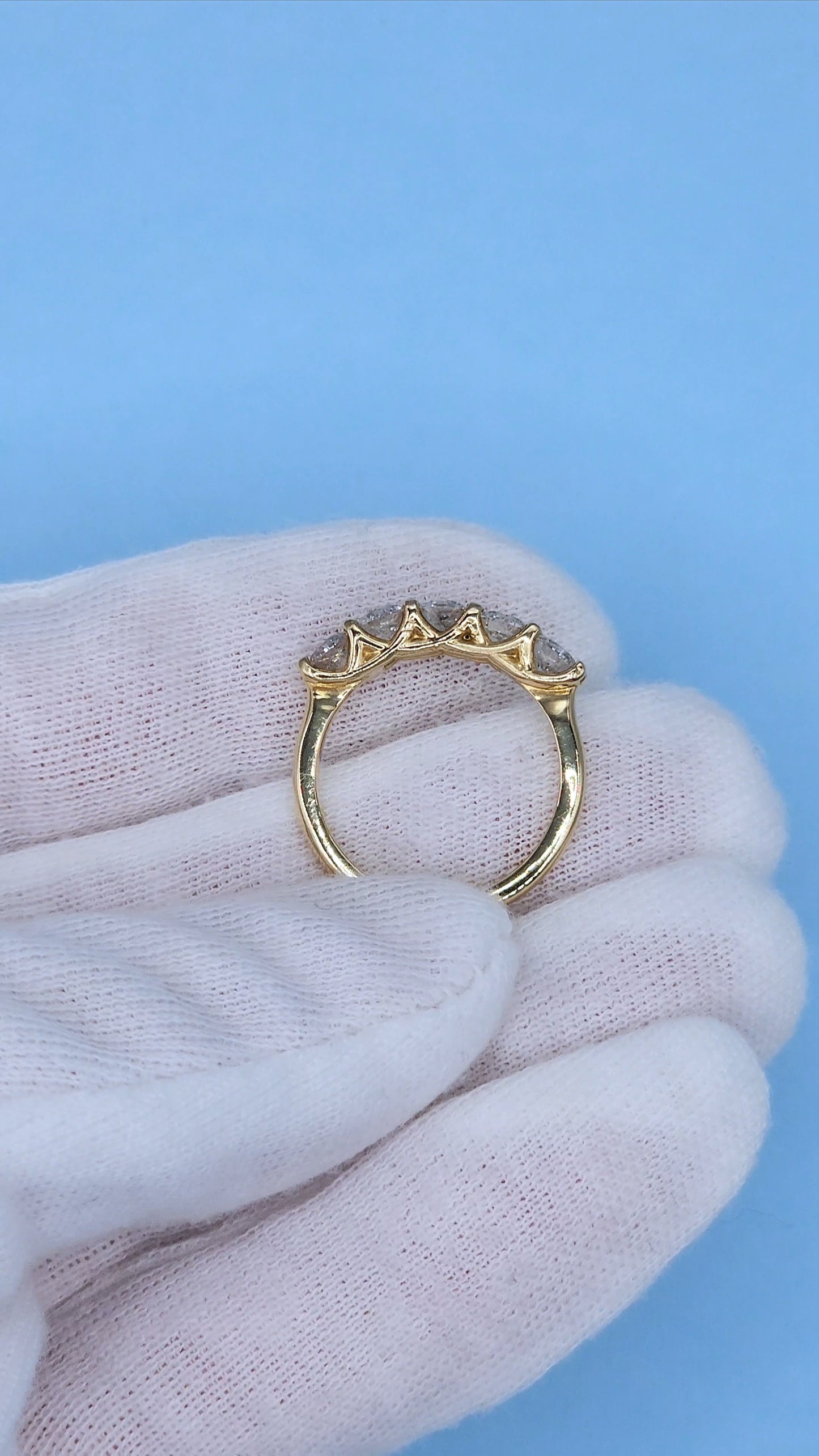 14K Yellow Gold 5 Diamond Band in Tulip Design Shared Prong Setting, 1.57 Carat Total Weight