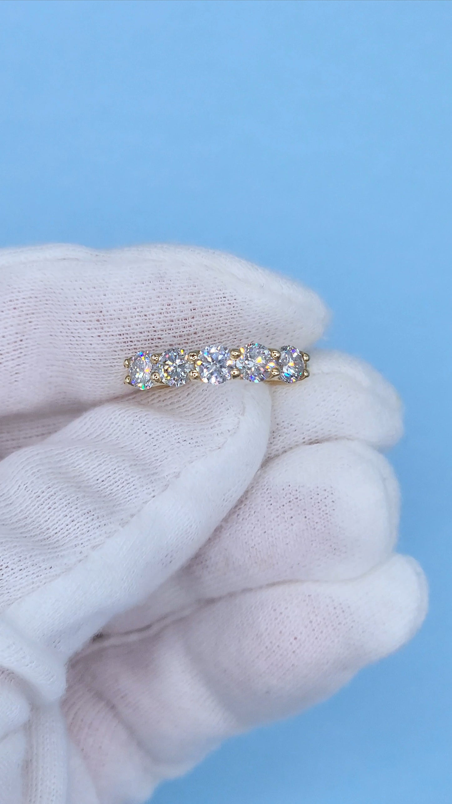 14K Yellow Gold 5 Diamond Band in Tulip Design Shared Prong Setting, 1.57 Carat Total Weight