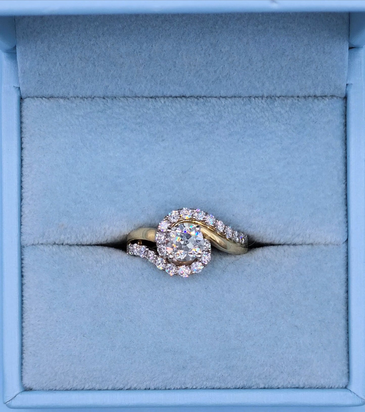 14k Two-Tone Gold Bypass Ring with 0.91 ct Old European Cut Diamond and Natural Diamond Accents