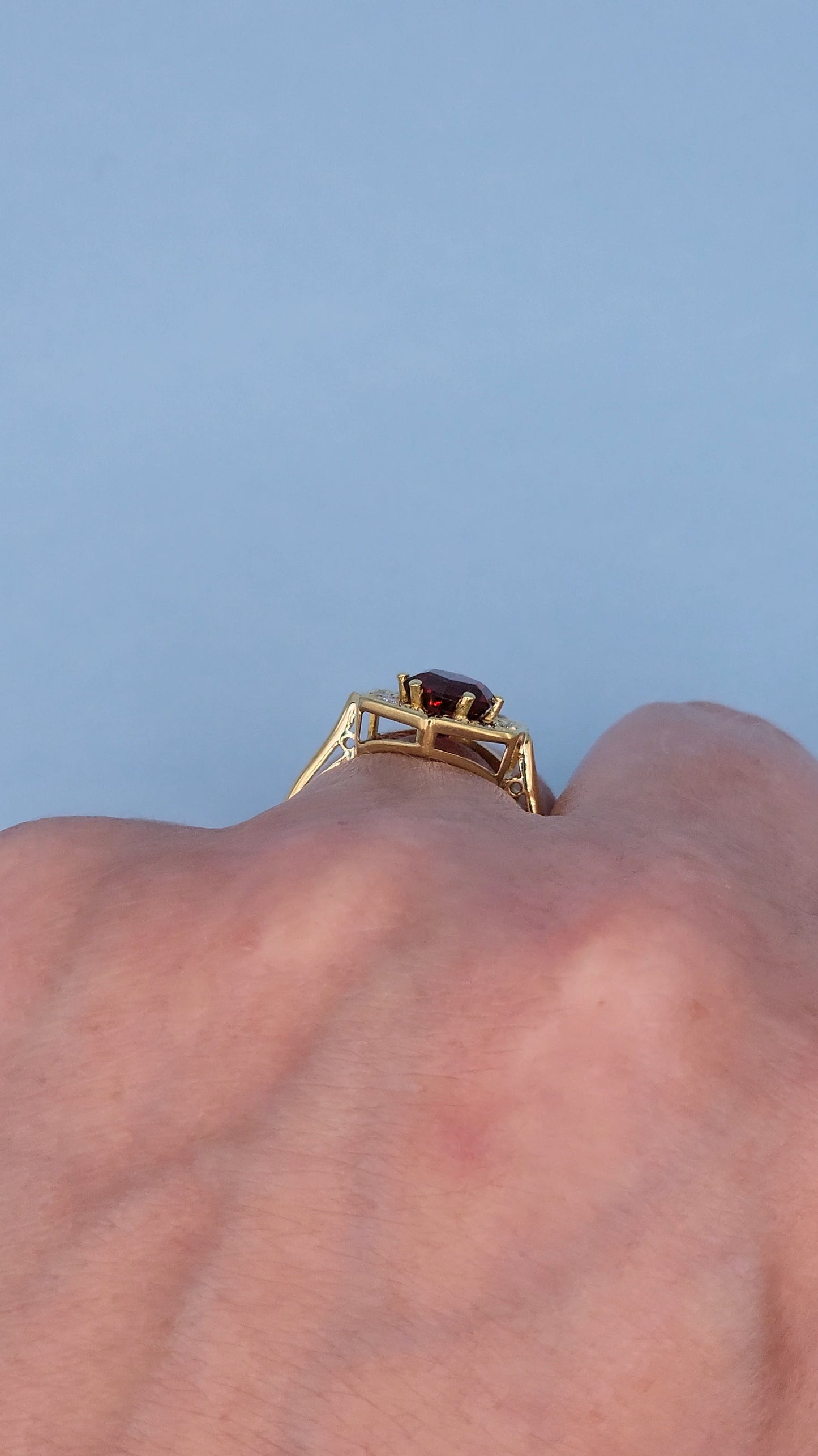 0.80 ct Octagon Cut Garnet Engagement Ring with Diamond Halo in 18k Yellow Gold