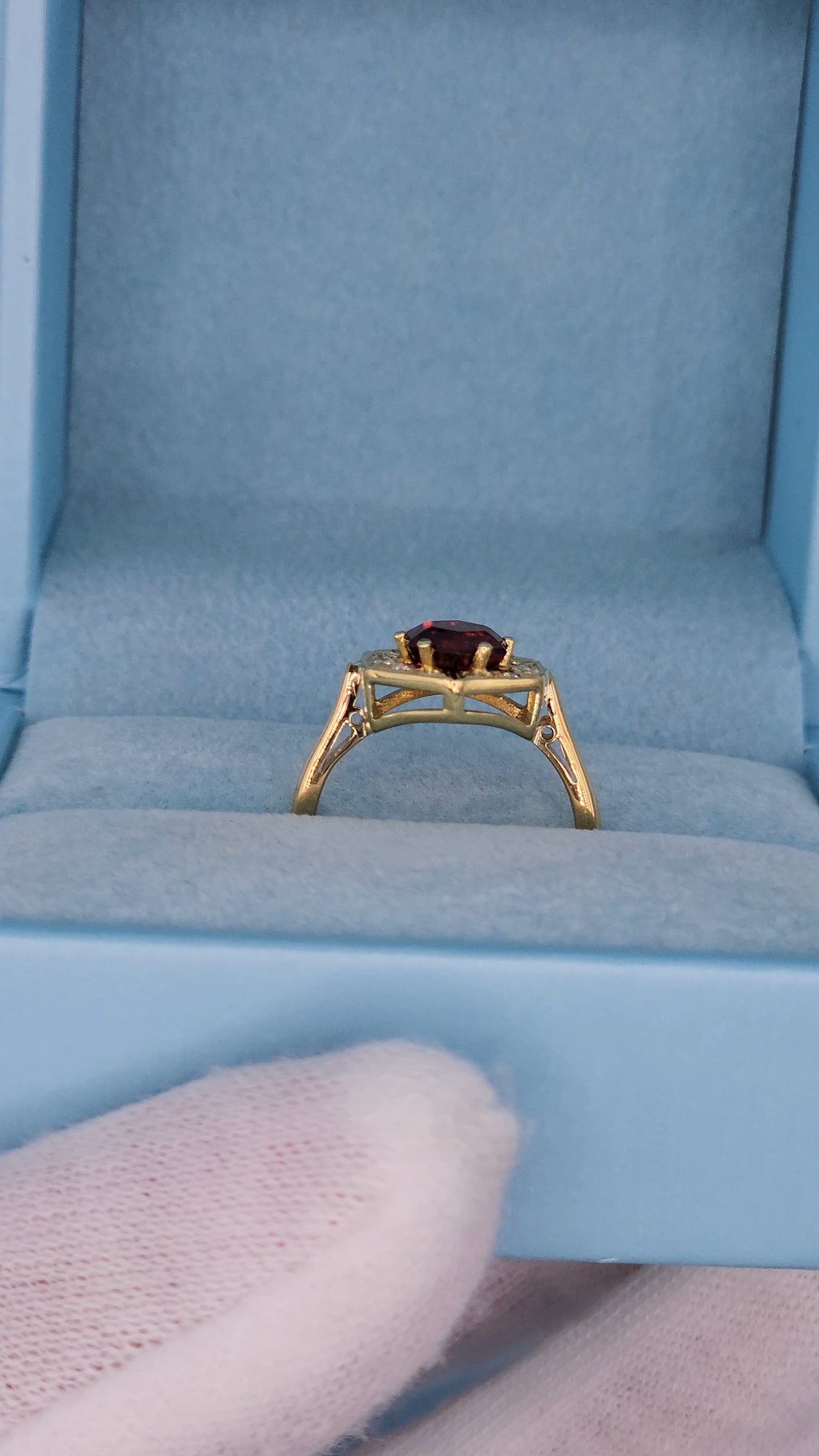 0.80 ct Octagon Cut Garnet Engagement Ring with Diamond Halo in 18k Yellow Gold