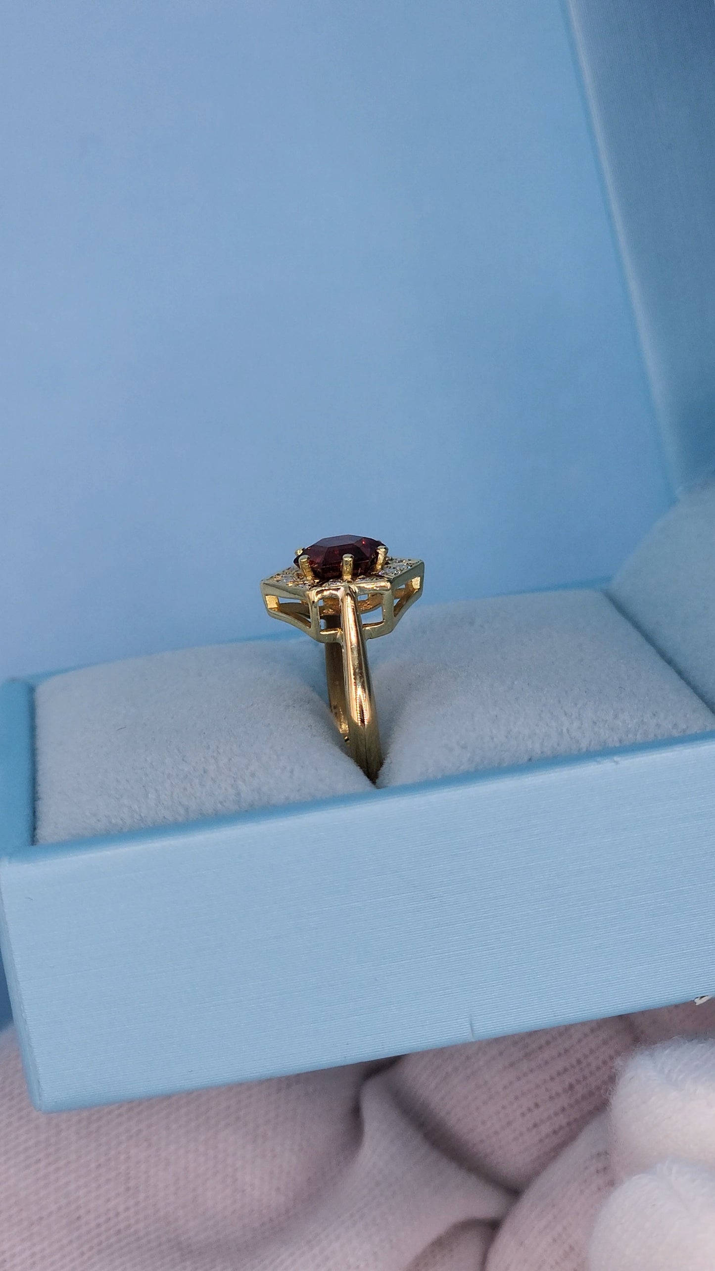 0.80 ct Octagon Cut Garnet Engagement Ring with Diamond Halo in 18k Yellow Gold