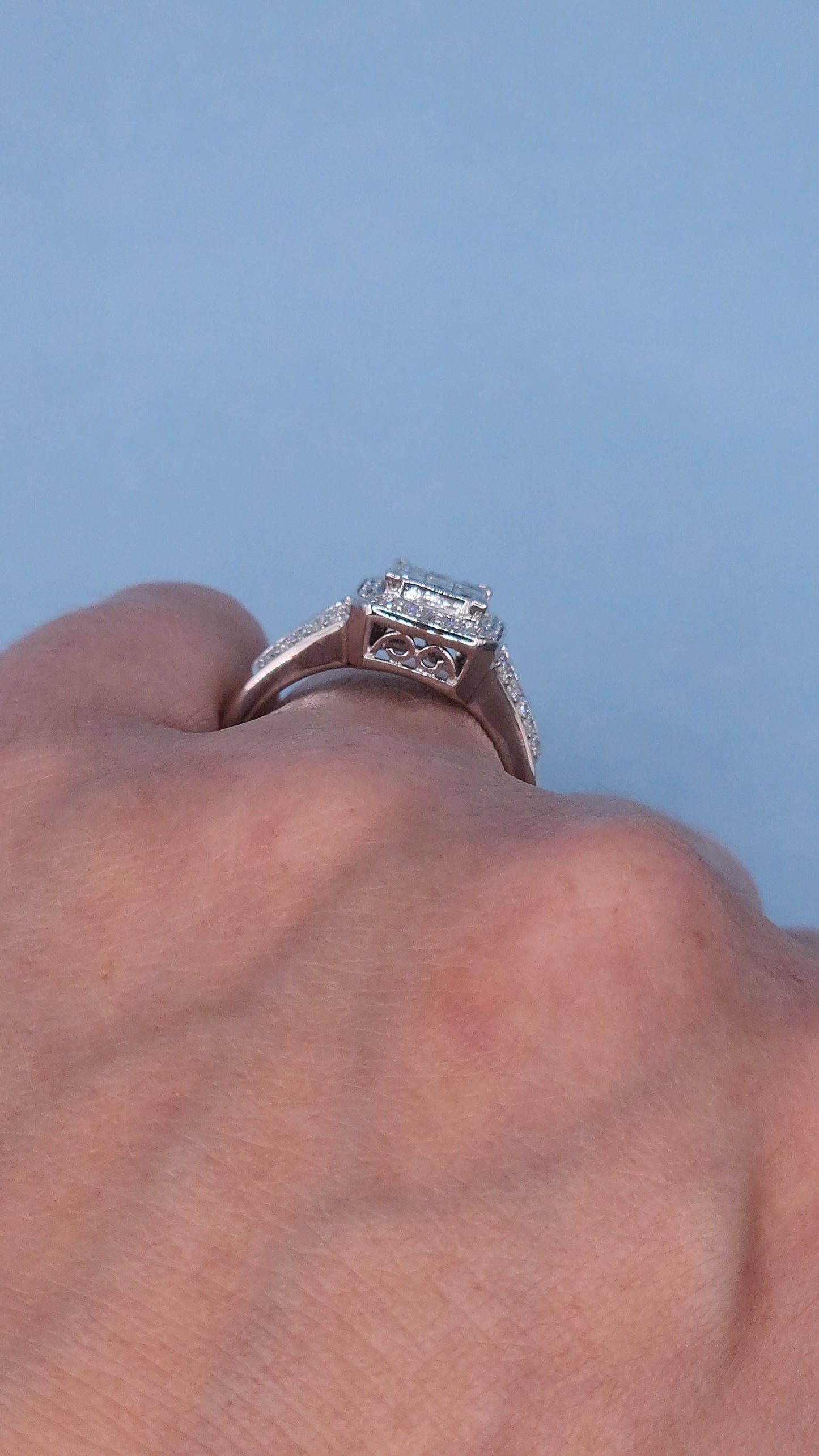 1 Carat Total Weight Invisible Set Diamond Halo Engagement Ring in 14k White Gold