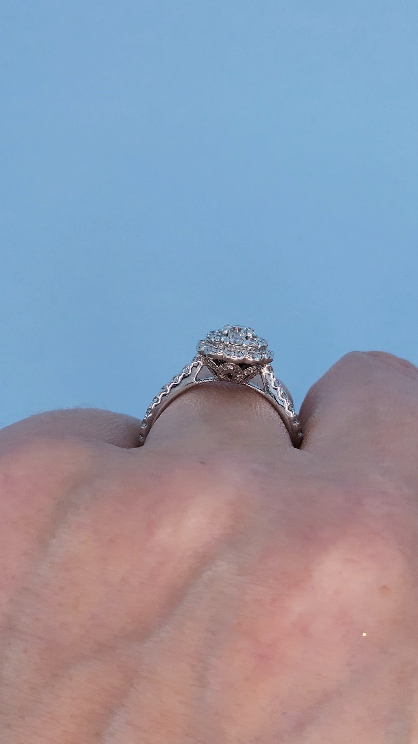 Neil Lane Round Diamond Double Halo 1 Ct Engagement Ring in 14k White Gold, Flower Design, Size 6.5
