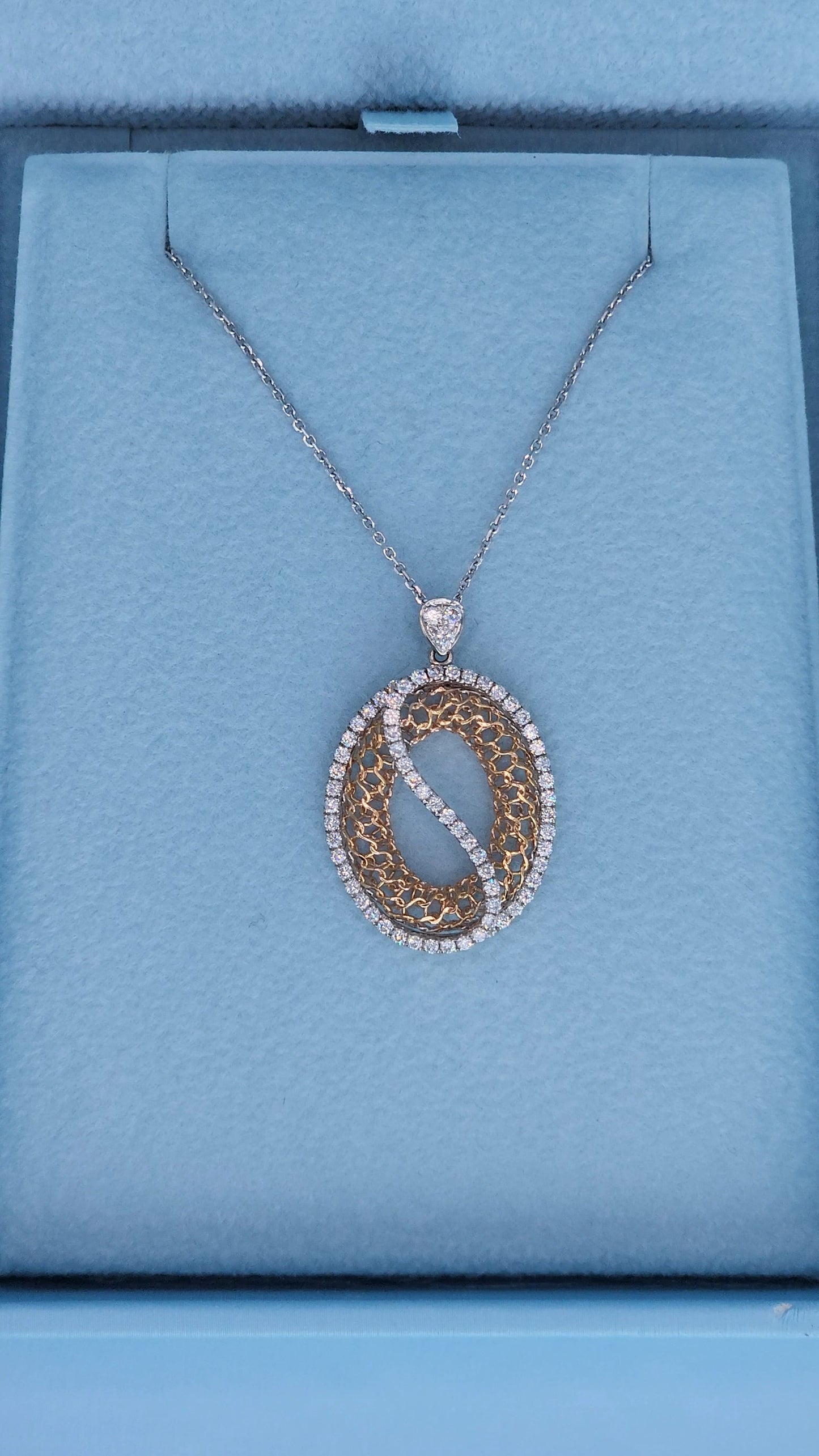 Zeghani 14k White and Rose Gold Open Diamond Pendant – Timeless Elegance