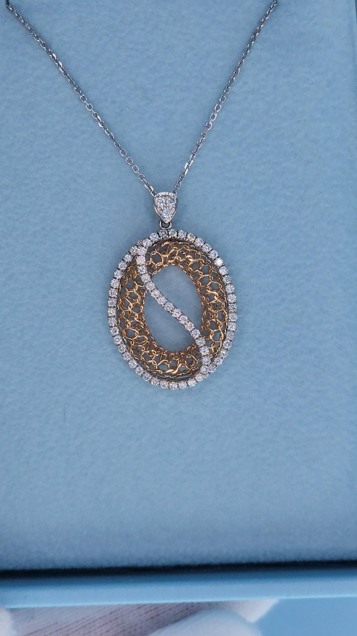 Zeghani 14k White and Rose Gold Open Diamond Pendant – Timeless Elegance