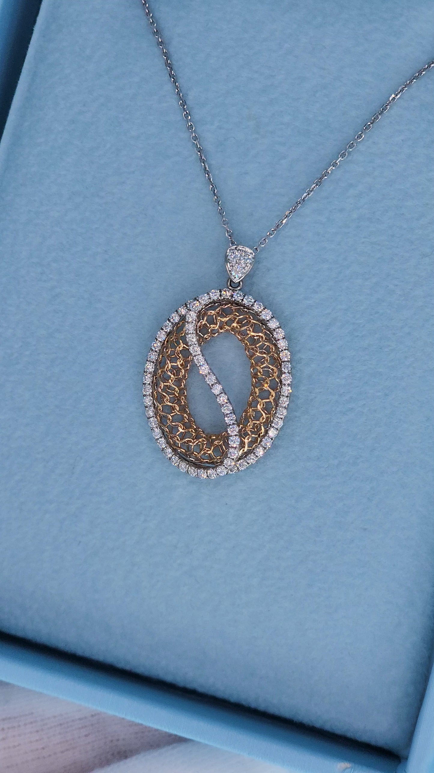 Zeghani 14k White and Rose Gold Open Diamond Pendant – Timeless Elegance