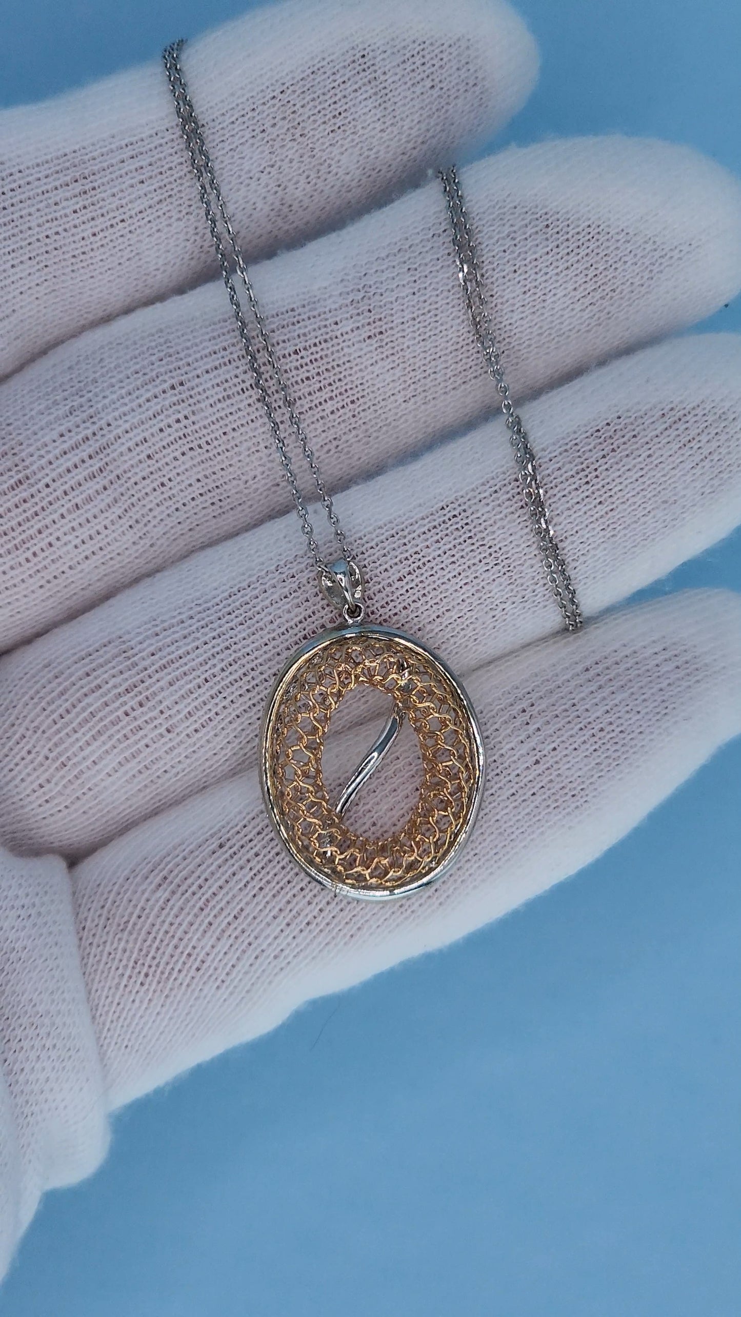 Zeghani 14k White and Rose Gold Open Diamond Pendant – Timeless Elegance
