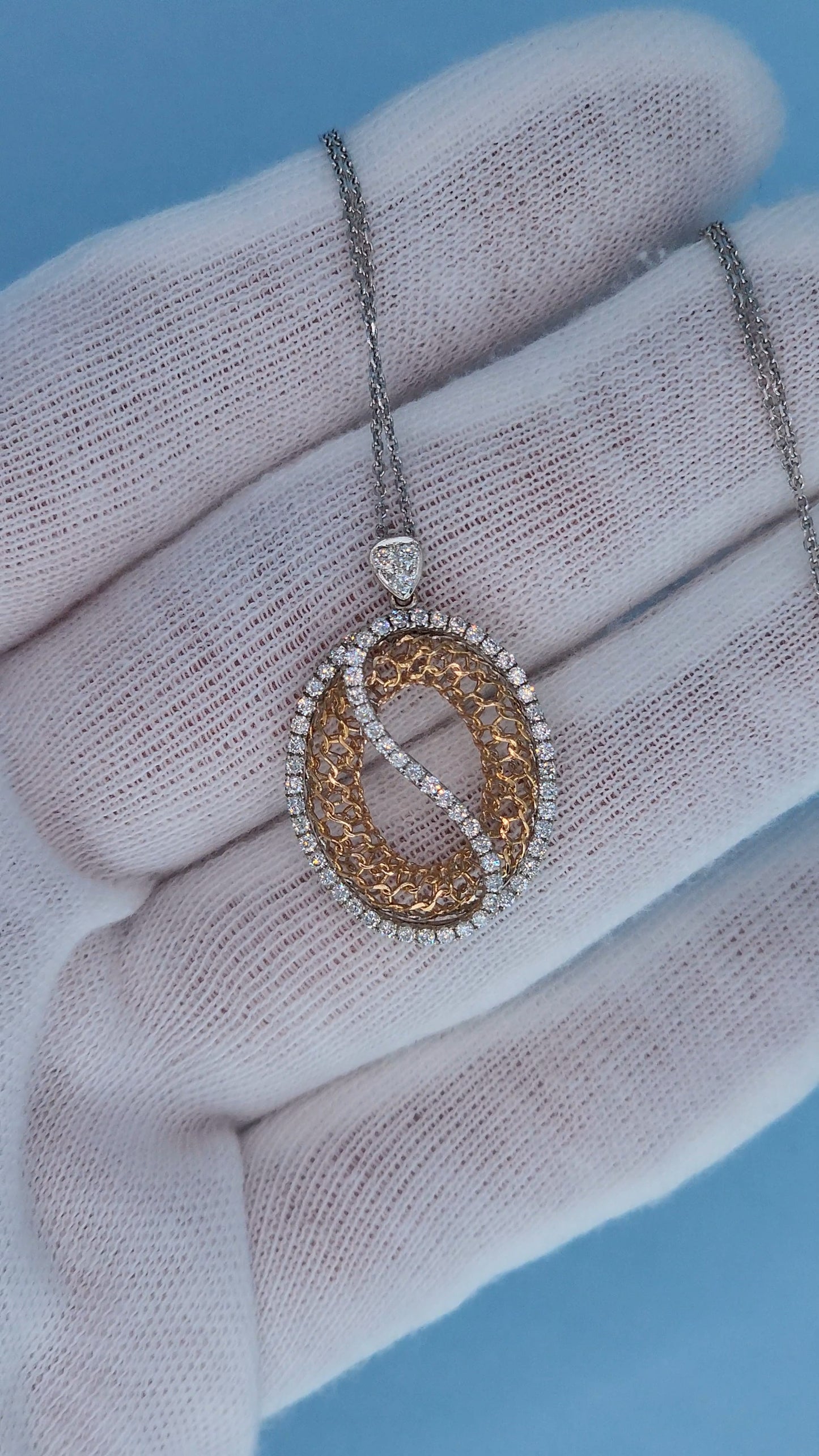 Zeghani 14k White and Rose Gold Open Diamond Pendant – Timeless Elegance