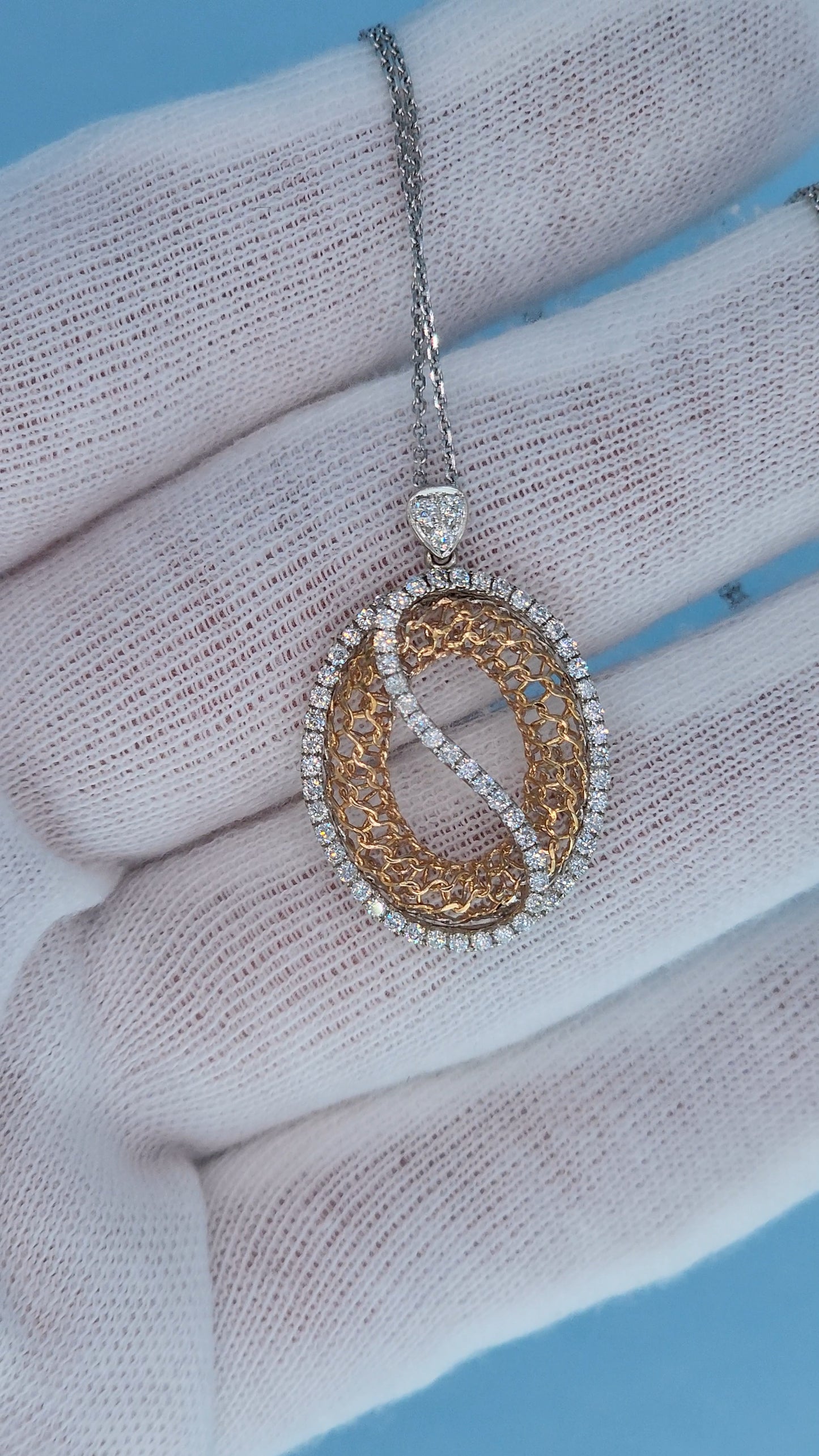 Zeghani 14k White and Rose Gold Open Diamond Pendant – Timeless Elegance