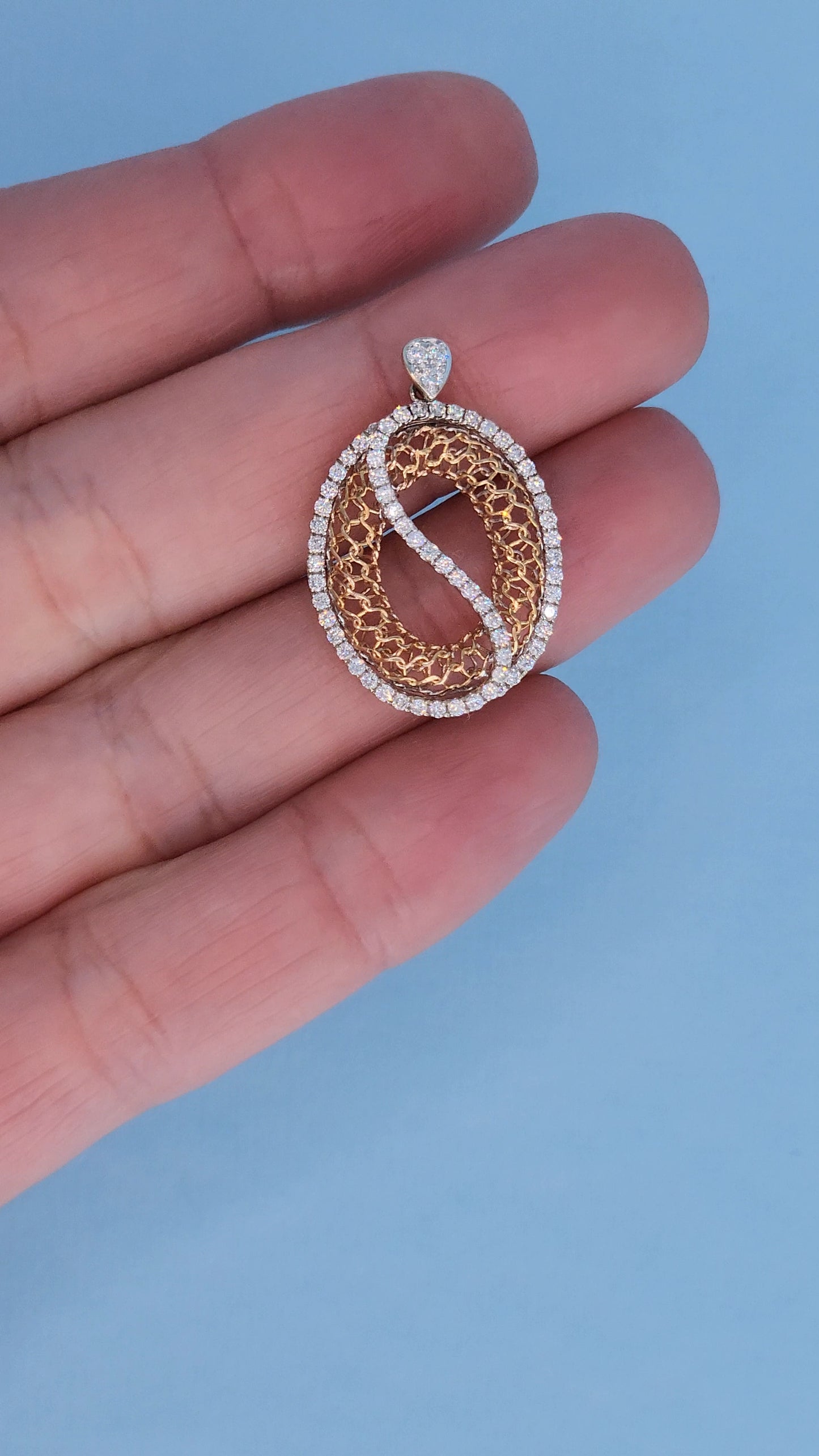 Zeghani 14k White and Rose Gold Open Diamond Pendant – Timeless Elegance