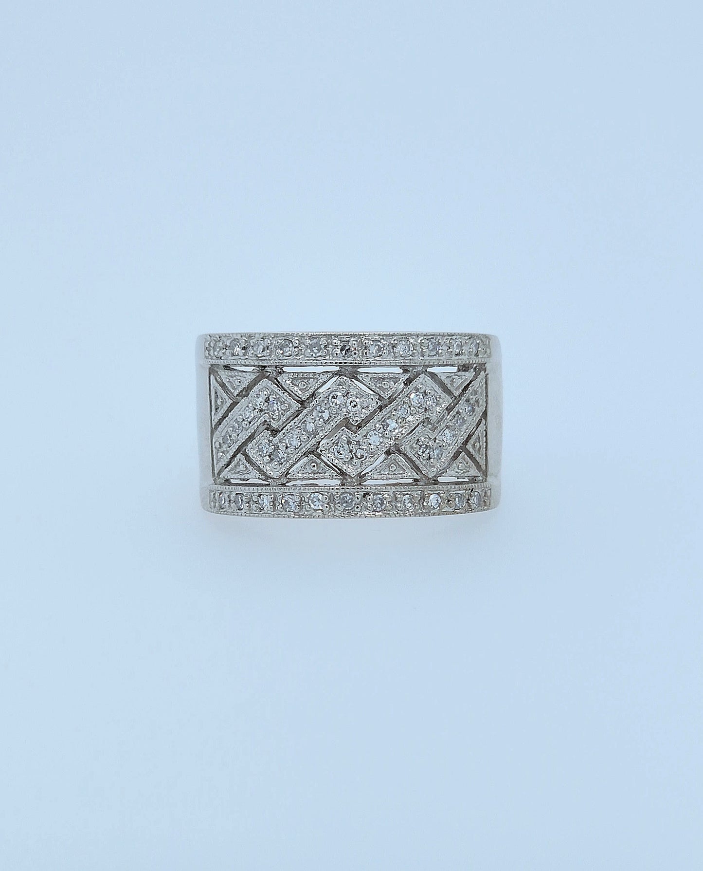 14k White Gold Wide Zigzag Band Ring with Natural Diamonds – 12.7mm Bold Design