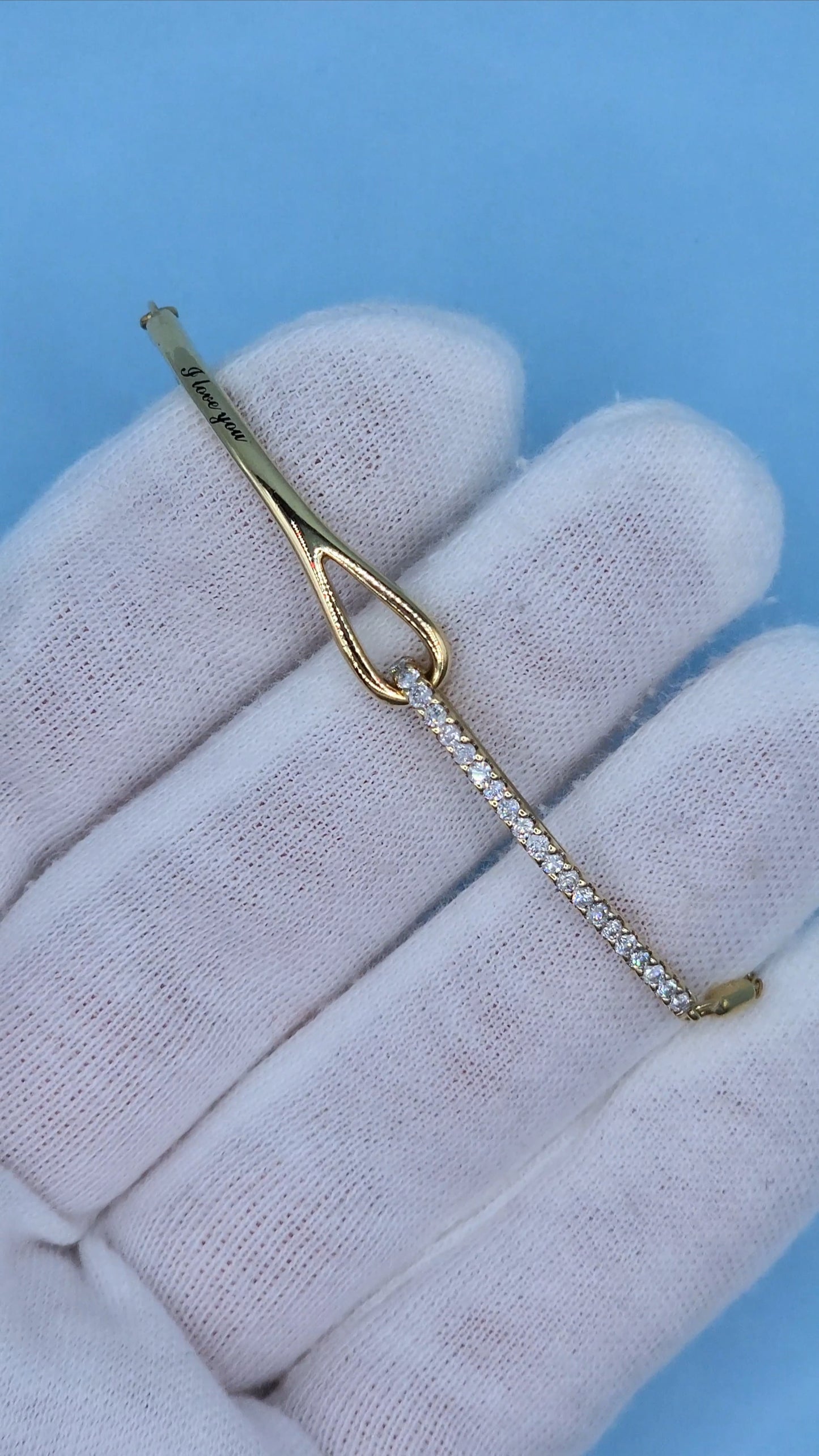 Rare 10k Yellow Gold Love + Be Loved Loop Bolo Bracelet with 1/4 Carat t.w. Diamonds and "I Love You" Engraving, Adjustable to 9.5 Inches