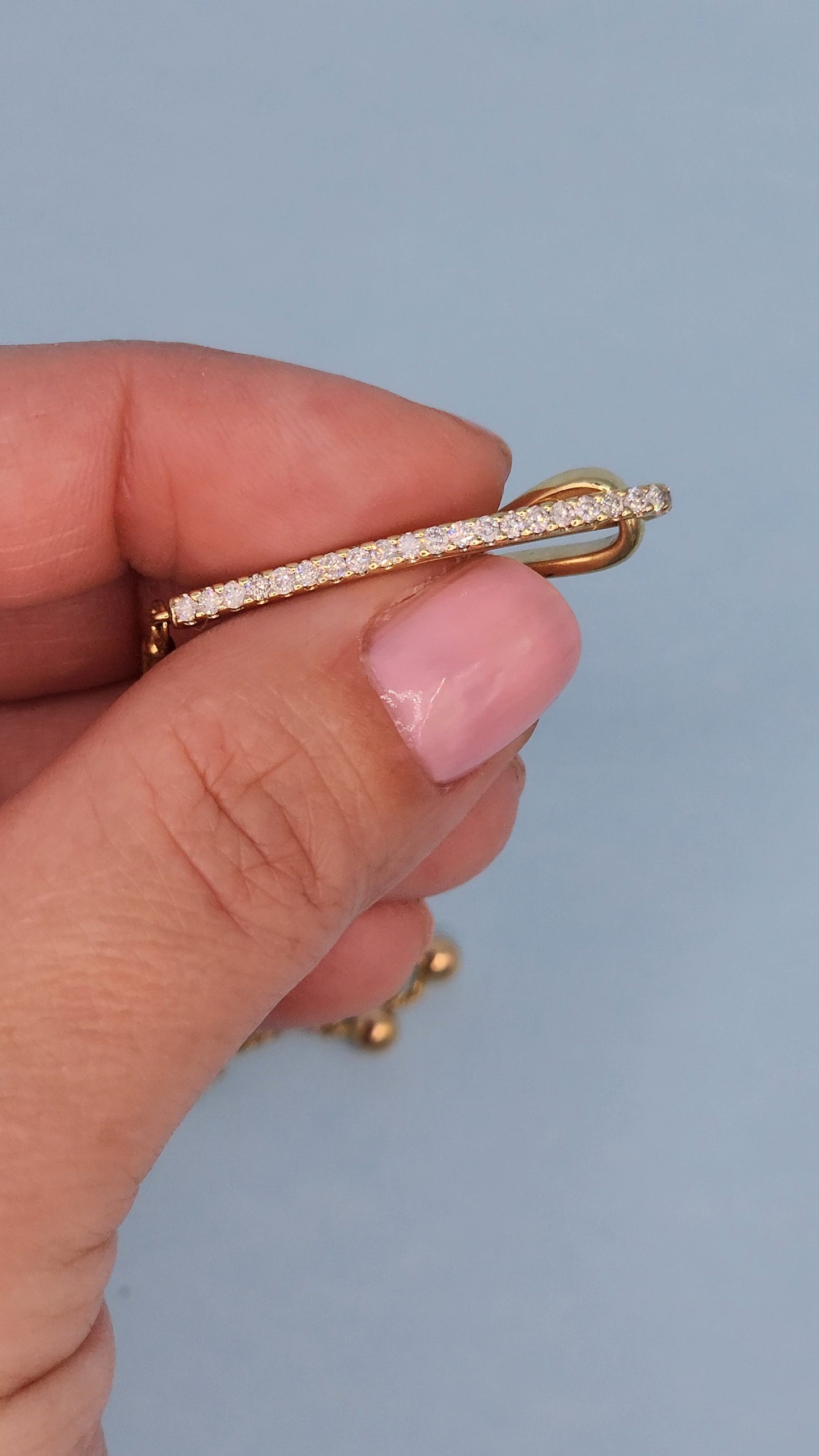 Rare 10k Yellow Gold Love + Be Loved Loop Bolo Bracelet with 1/4 Carat t.w. Diamonds and "I Love You" Engraving, Adjustable to 9.5 Inches
