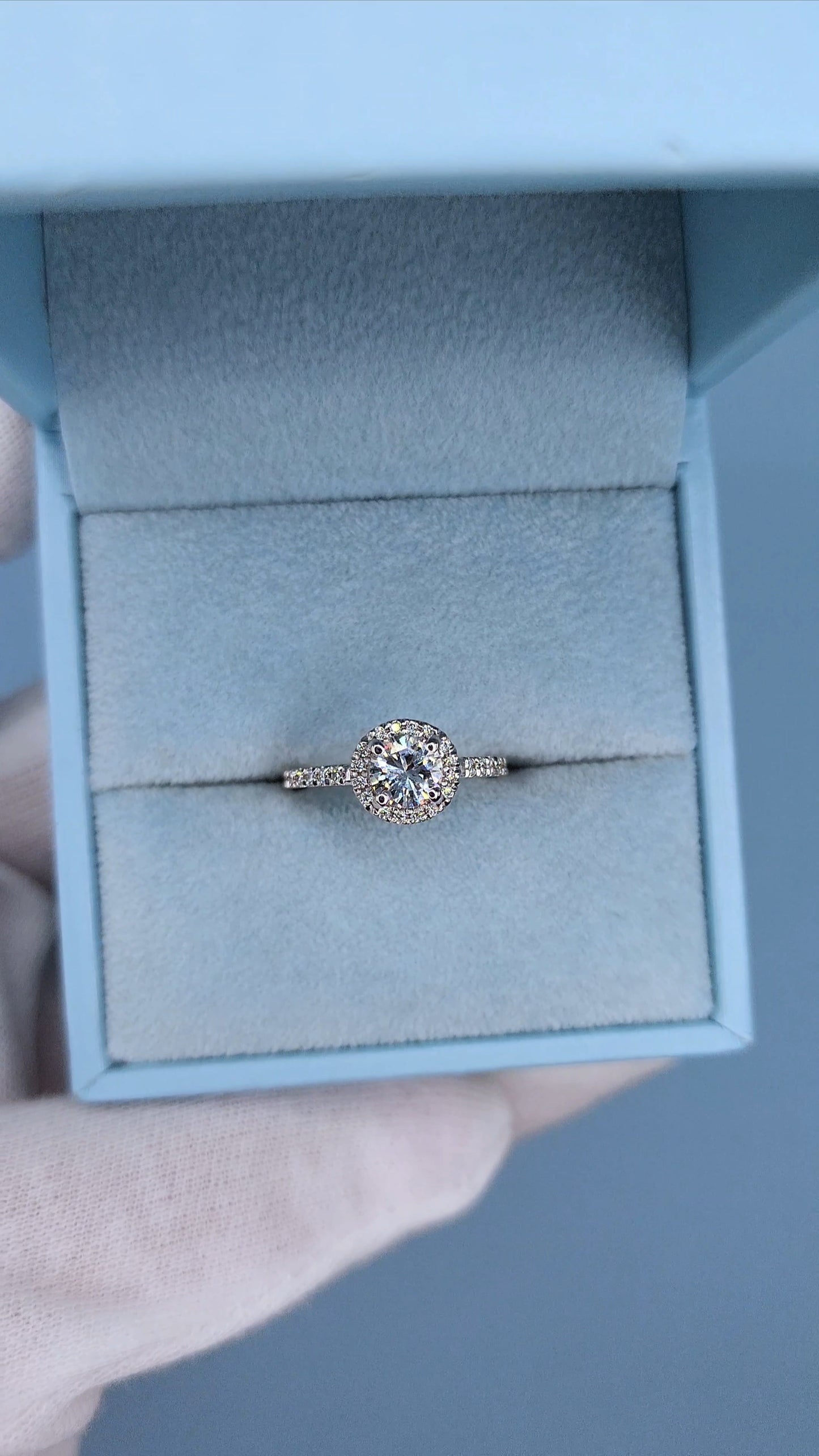 14k White Gold Halo Engagement Ring with 0.66 Carat Natural Round Diamond Center & 0.25 Carat Total Weight Accent Diamonds