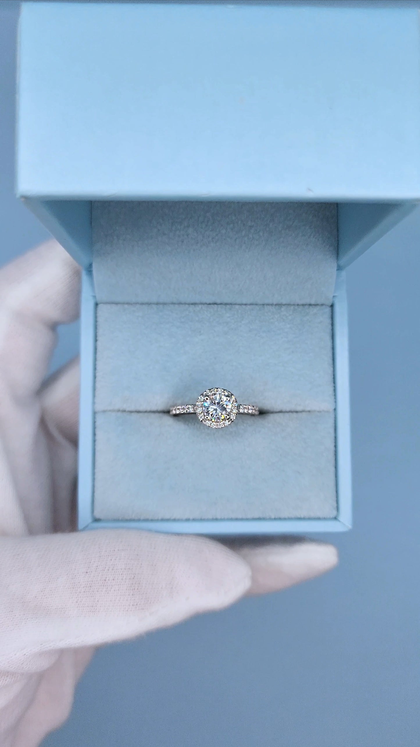 14k White Gold Halo Engagement Ring with 0.66 Carat Natural Round Diamond Center & 0.25 Carat Total Weight Accent Diamonds