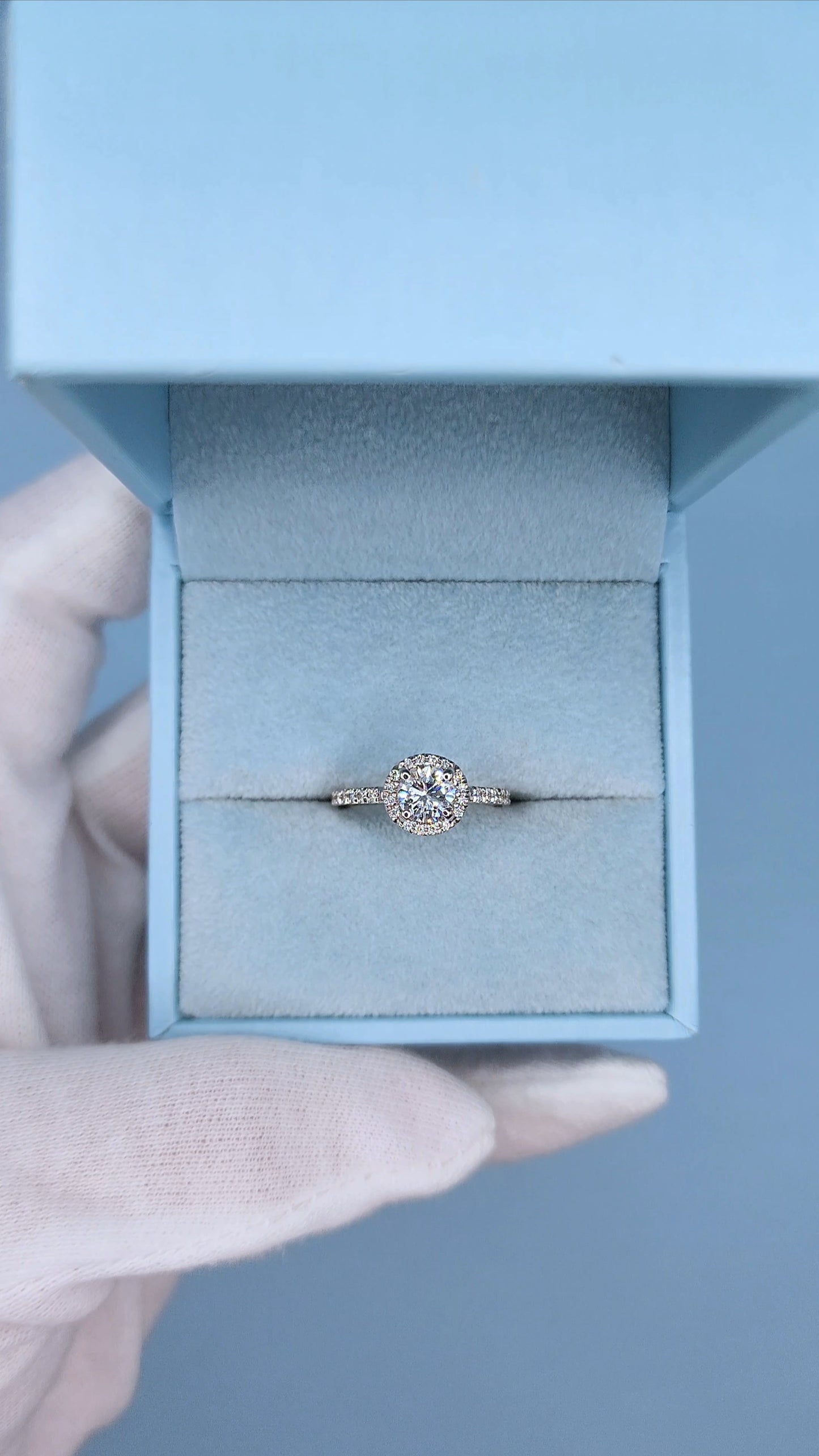 14k White Gold Halo Engagement Ring with 0.66 Carat Natural Round Diamond Center & 0.25 Carat Total Weight Accent Diamonds