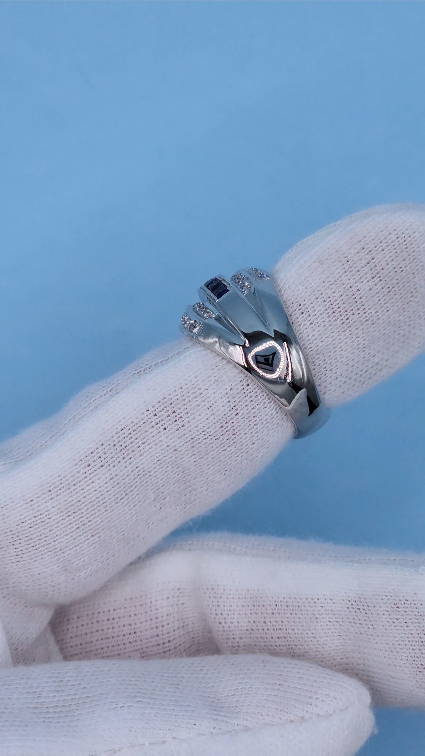14k White Gold Wide Wave Band Ring with 1.30 Carat Princess Cut Sapphires & 0.50 Carat Round Diamonds
