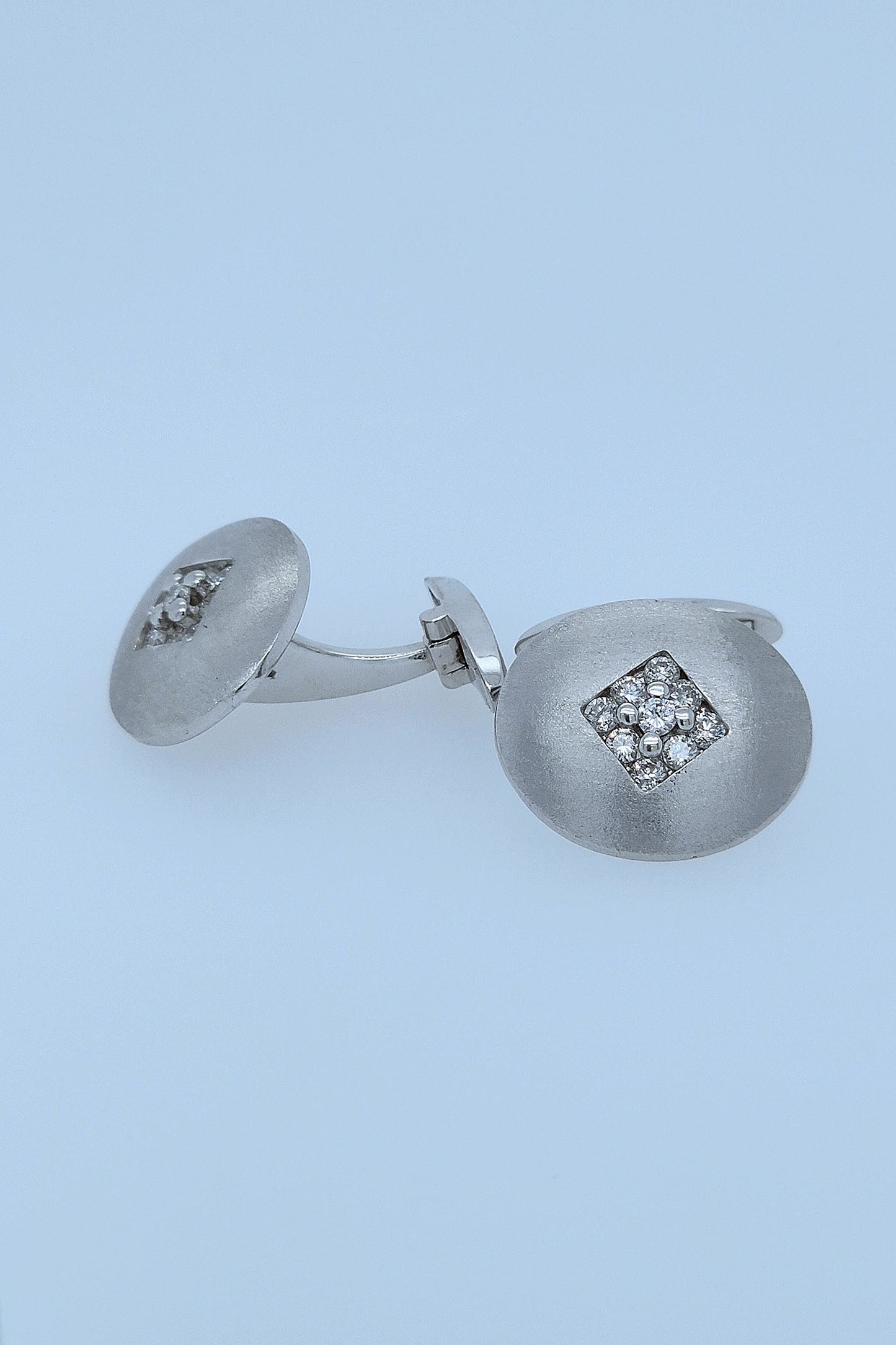 14k White Gold Oval Diamond Cufflinks 0.90 Carat Natural Cluster Diamonds, Brushed Finish, 10.3g Solid Gold