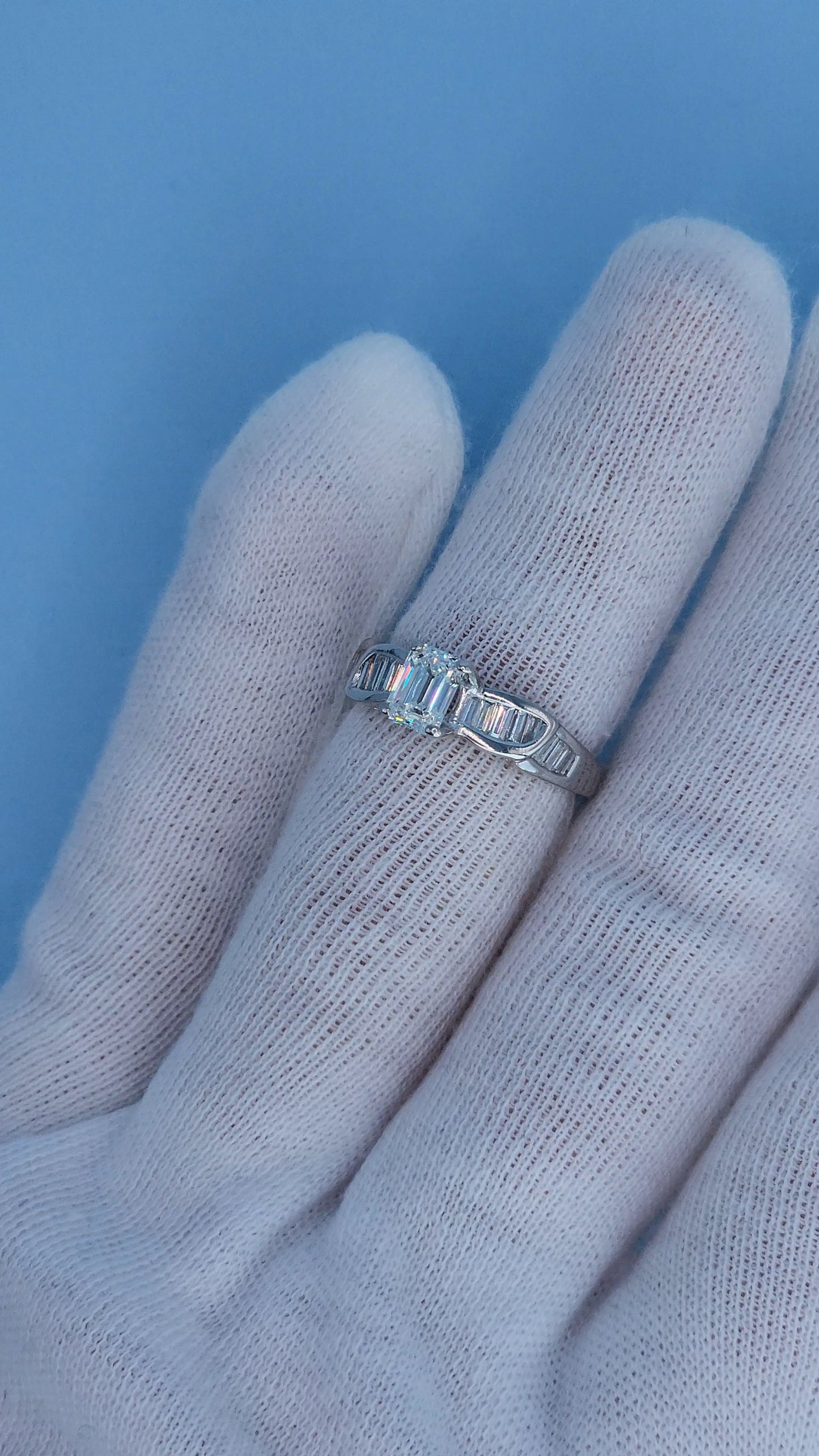 14k White Gold Engagement Ring & Wedding Band Set – 1.66 CTW Emerald Cut & Baguette Diamonds, GIA Certified