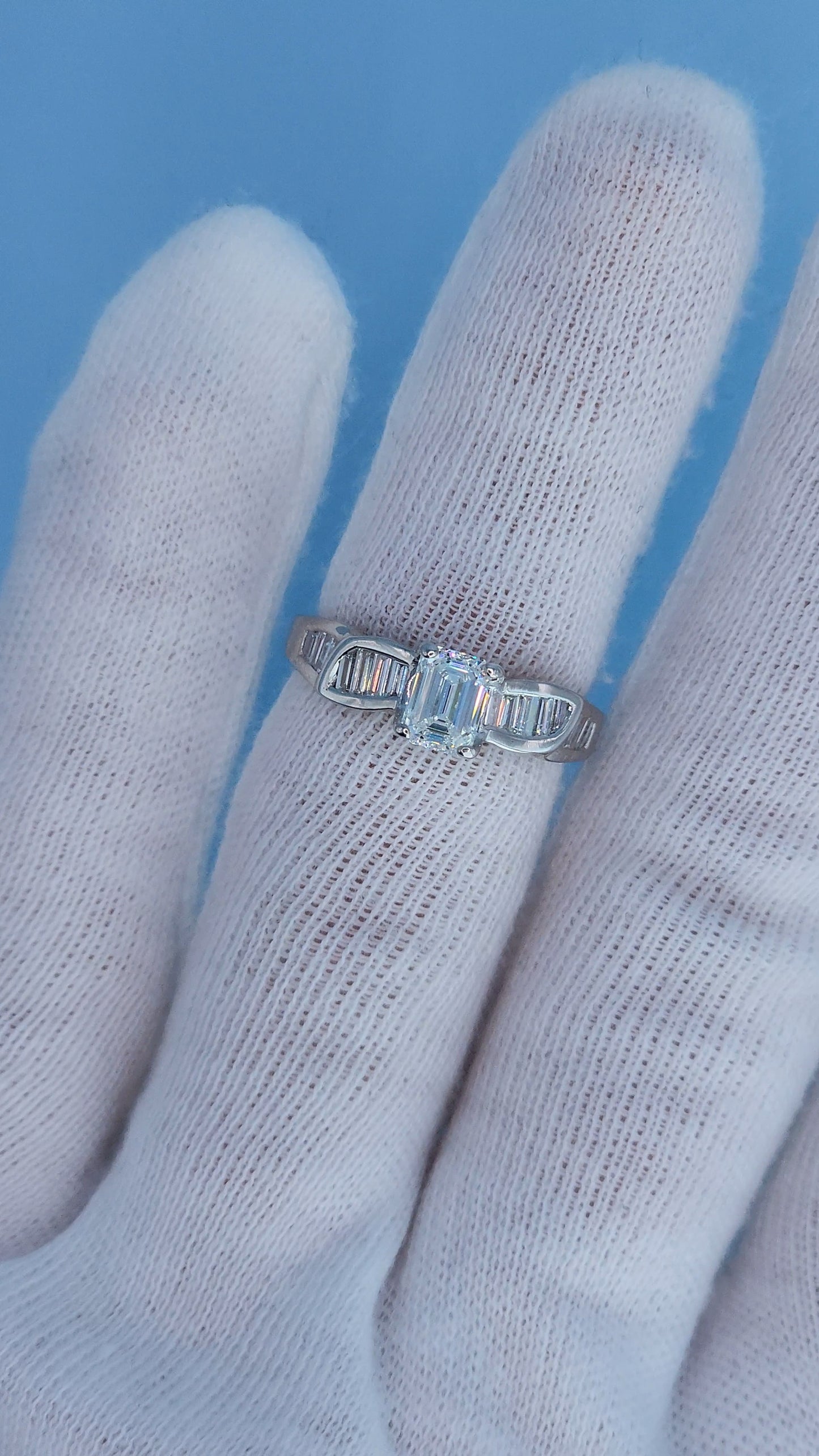 14k White Gold Engagement Ring & Wedding Band Set – 1.66 CTW Emerald Cut & Baguette Diamonds, GIA Certified
