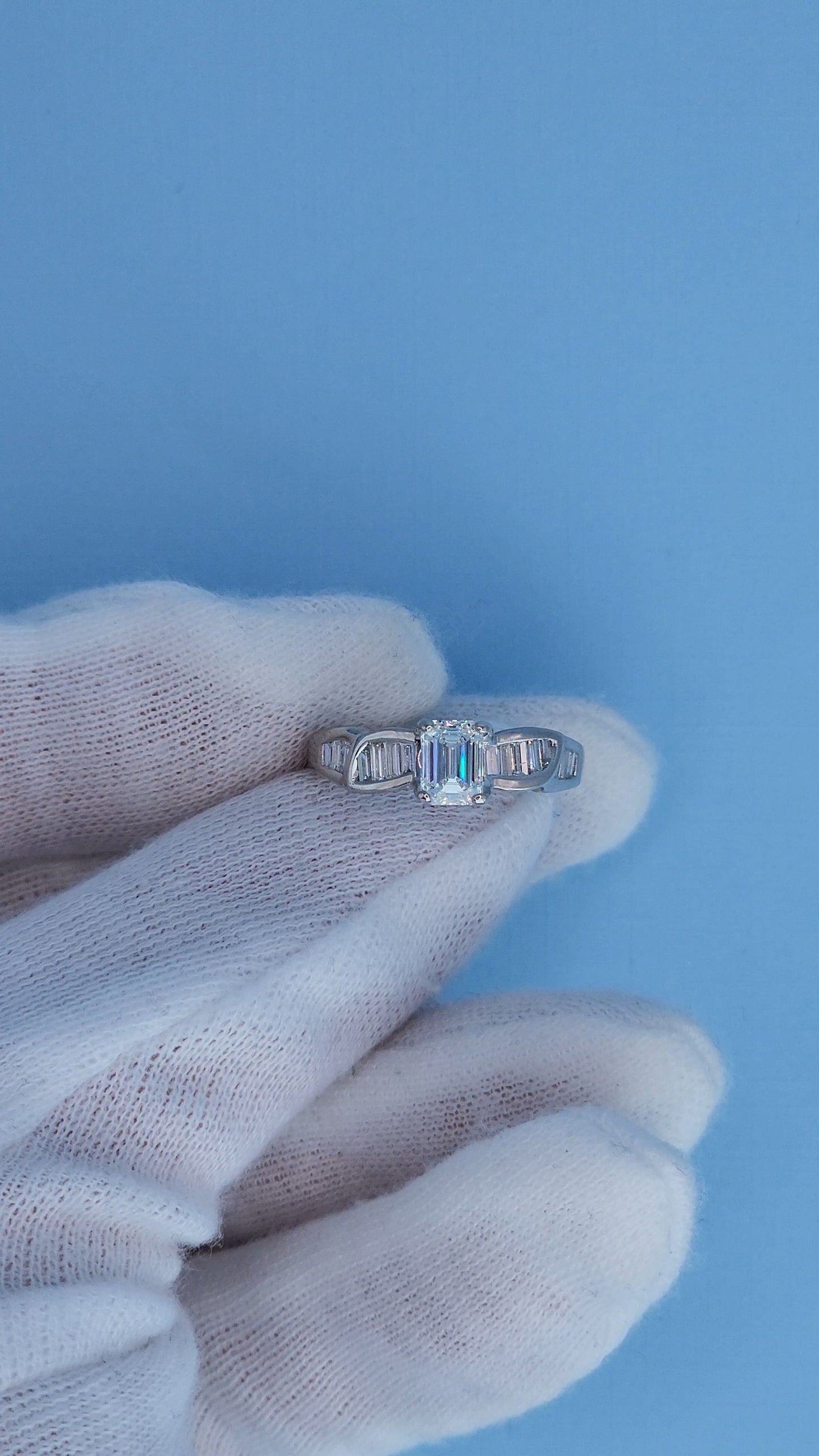 14k White Gold Engagement Ring & Wedding Band Set – 1.66 CTW Emerald Cut & Baguette Diamonds, GIA Certified