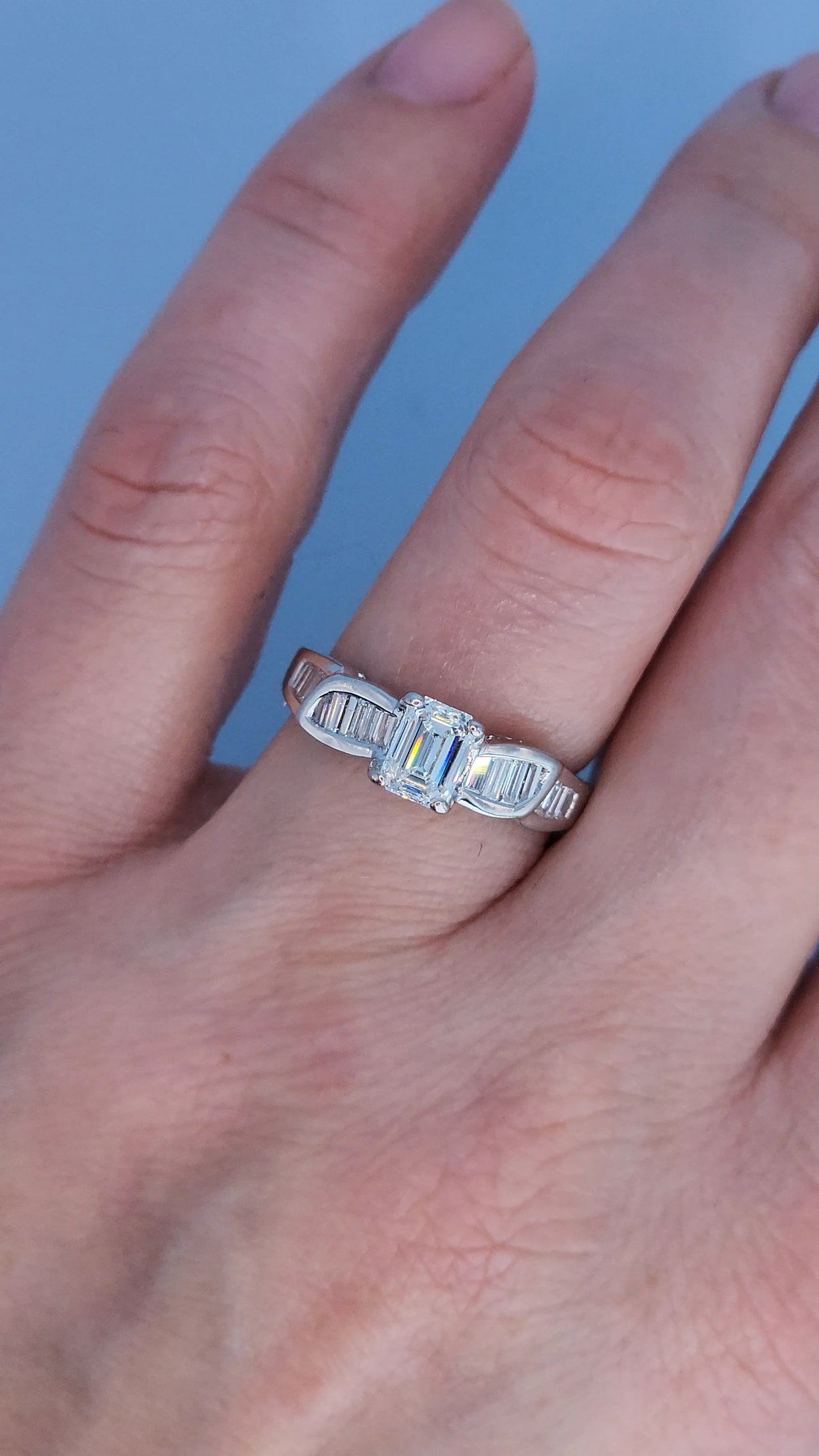 14k White Gold Engagement Ring & Wedding Band Set – 1.66 CTW Emerald Cut & Baguette Diamonds, GIA Certified