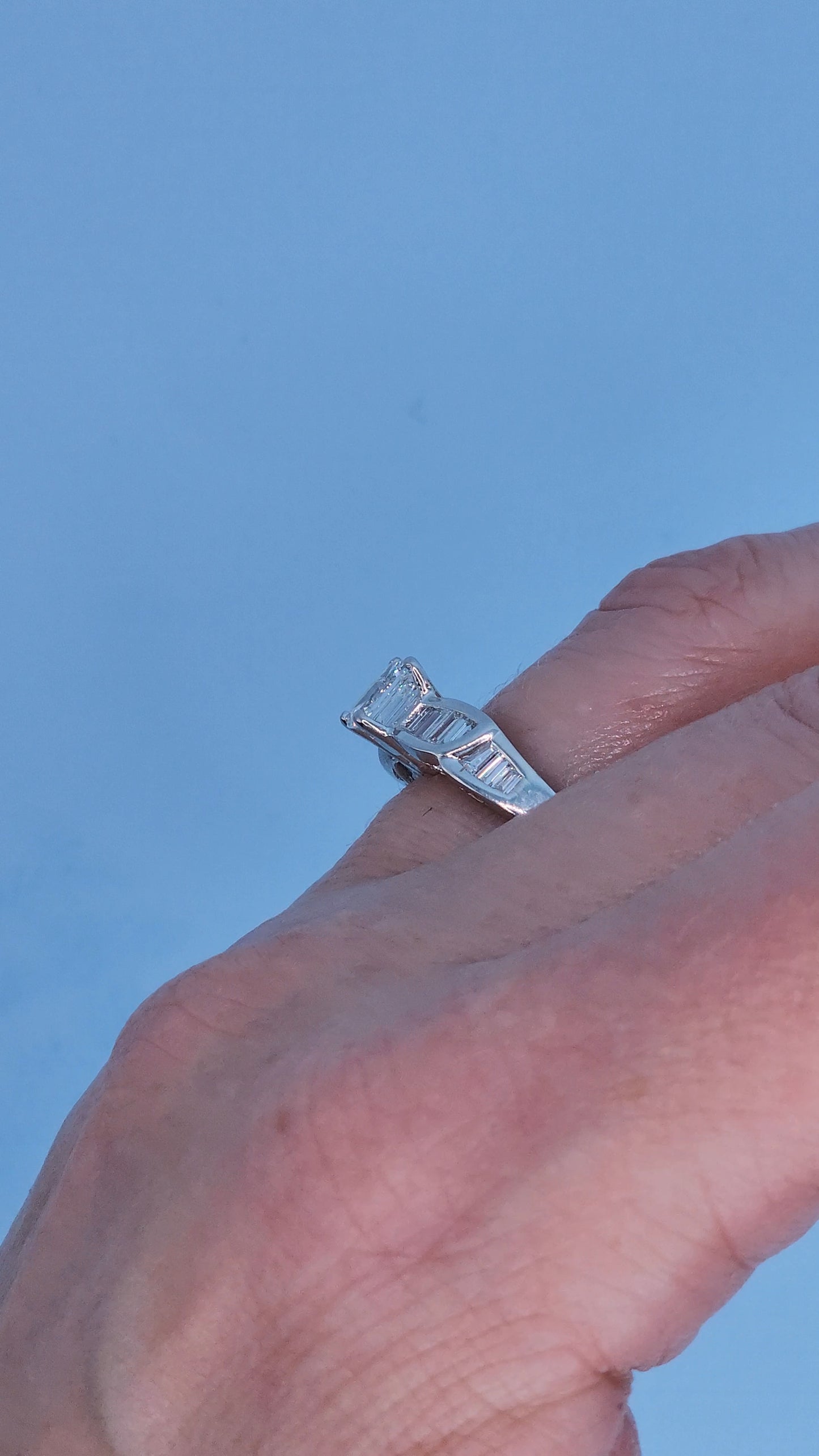 14k White Gold Engagement Ring & Wedding Band Set – 1.66 CTW Emerald Cut & Baguette Diamonds, GIA Certified
