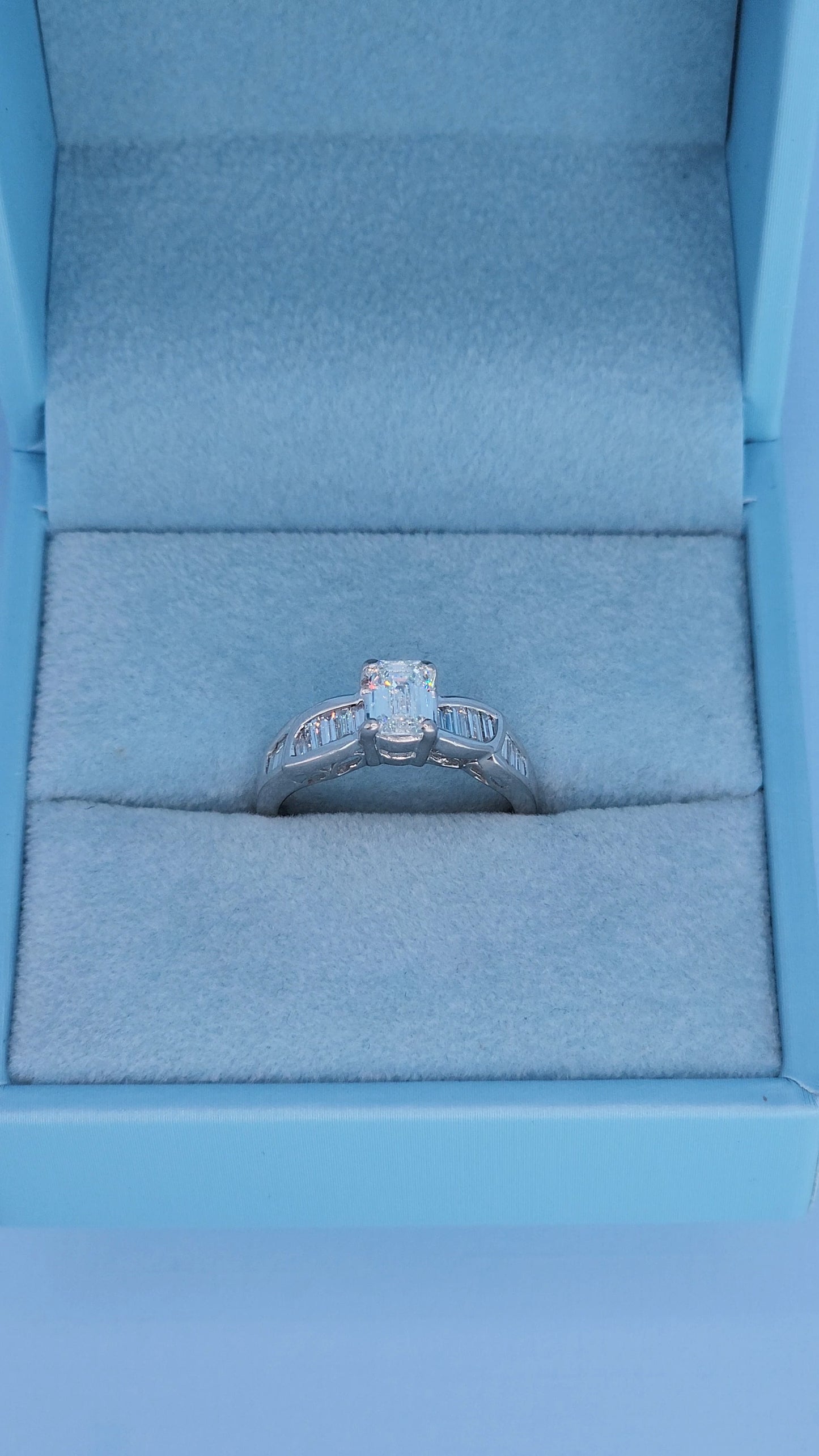 14k White Gold Engagement Ring & Wedding Band Set – 1.66 CTW Emerald Cut & Baguette Diamonds, GIA Certified
