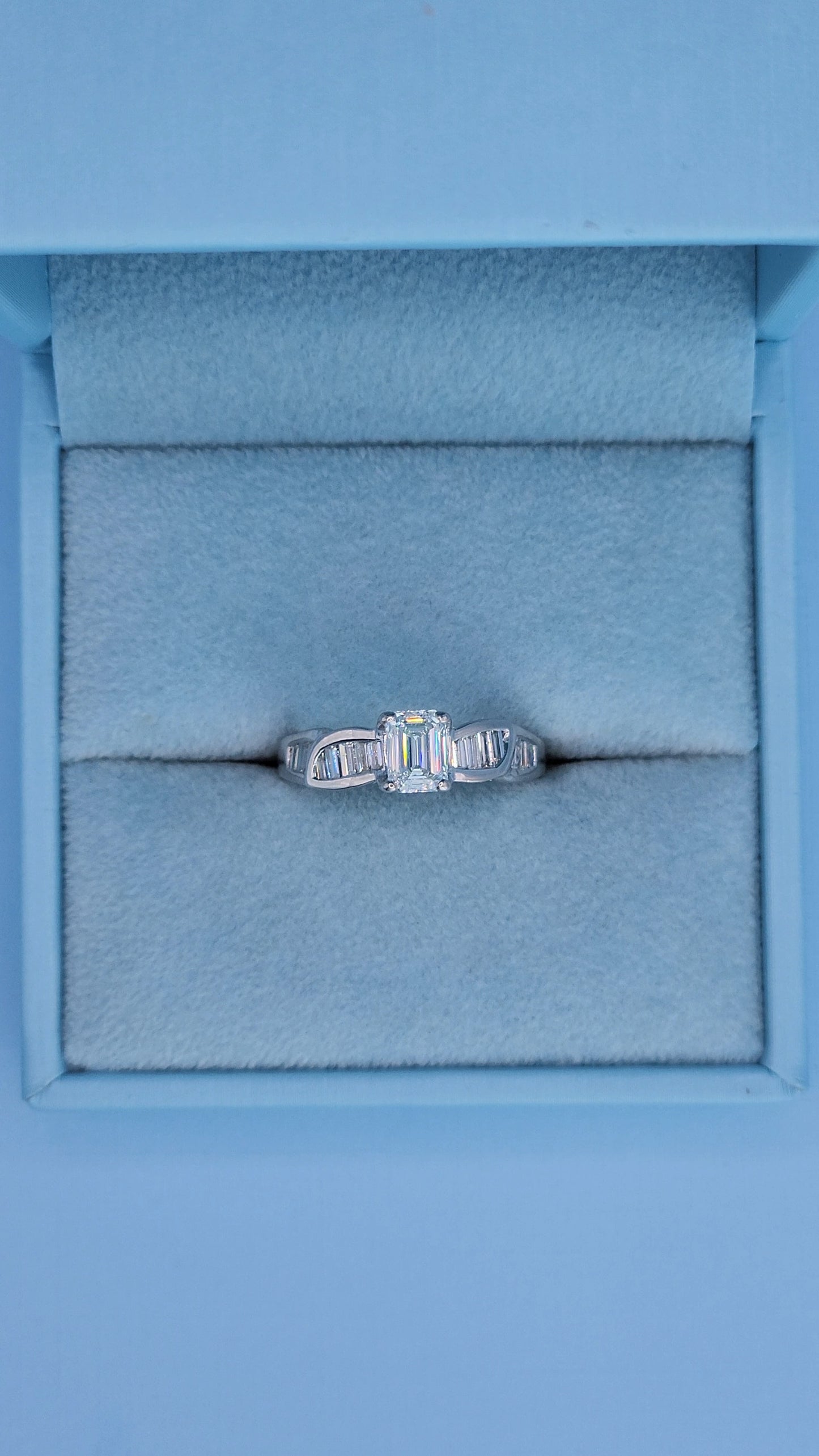 14k White Gold Engagement Ring & Wedding Band Set – 1.66 CTW Emerald Cut & Baguette Diamonds, GIA Certified