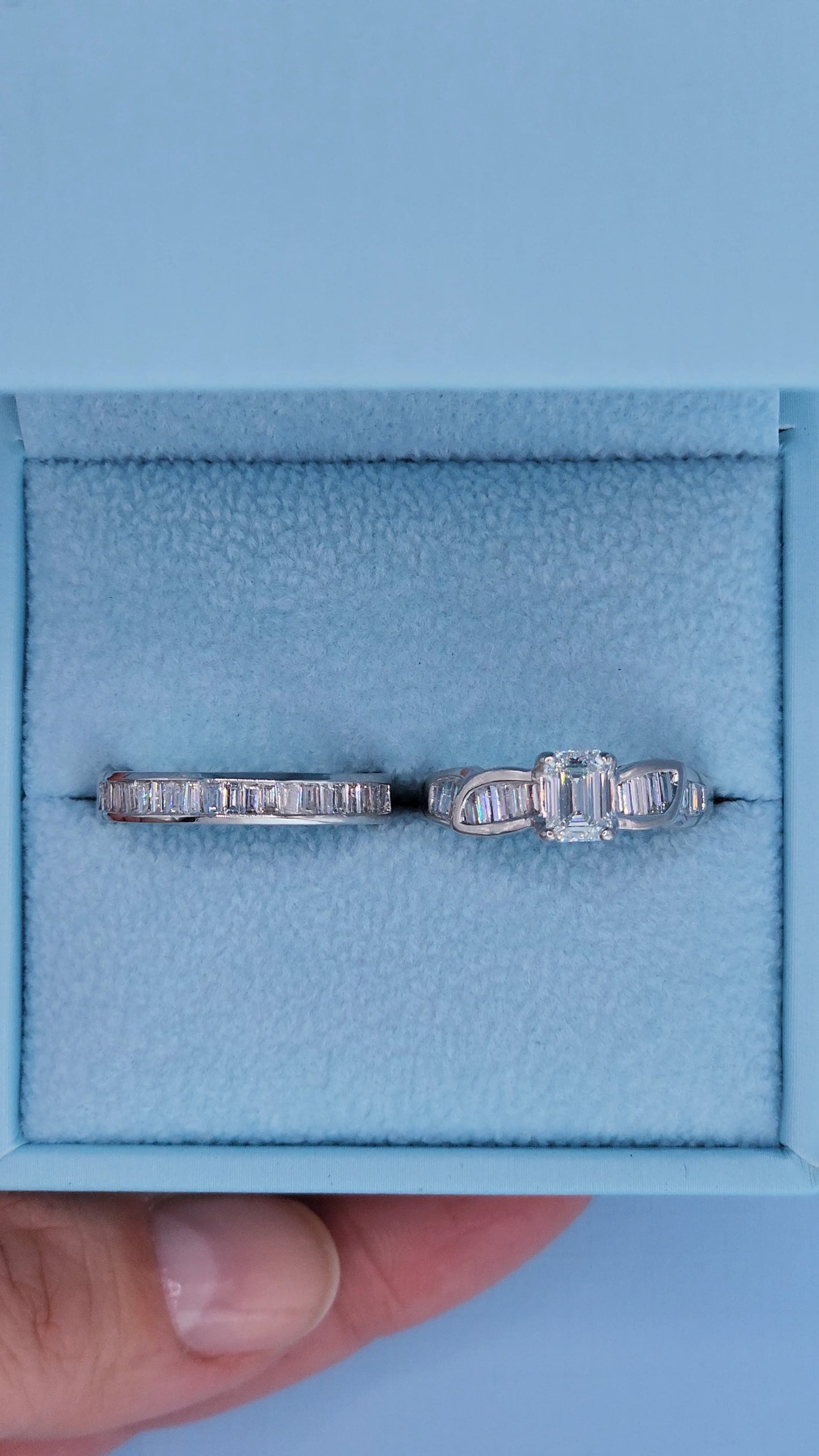 14k White Gold Engagement Ring & Wedding Band Set – 1.66 CTW Emerald Cut & Baguette Diamonds, GIA Certified