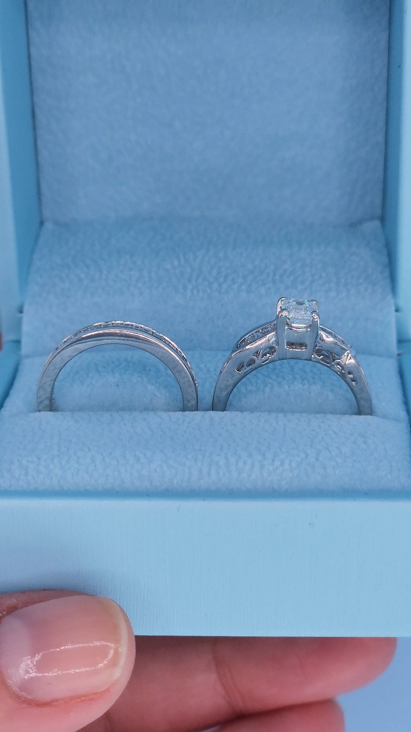 14k White Gold Engagement Ring & Wedding Band Set – 1.66 CTW Emerald Cut & Baguette Diamonds, GIA Certified