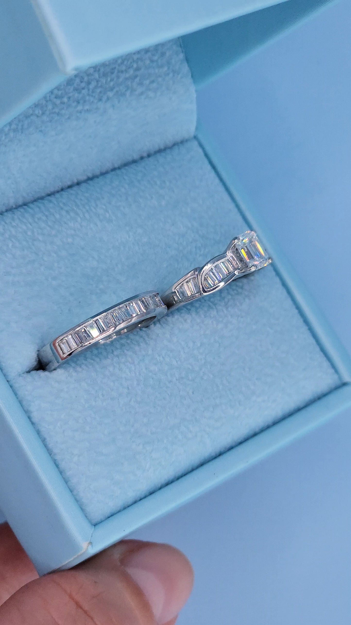 14k White Gold Engagement Ring & Wedding Band Set – 1.66 CTW Emerald Cut & Baguette Diamonds, GIA Certified