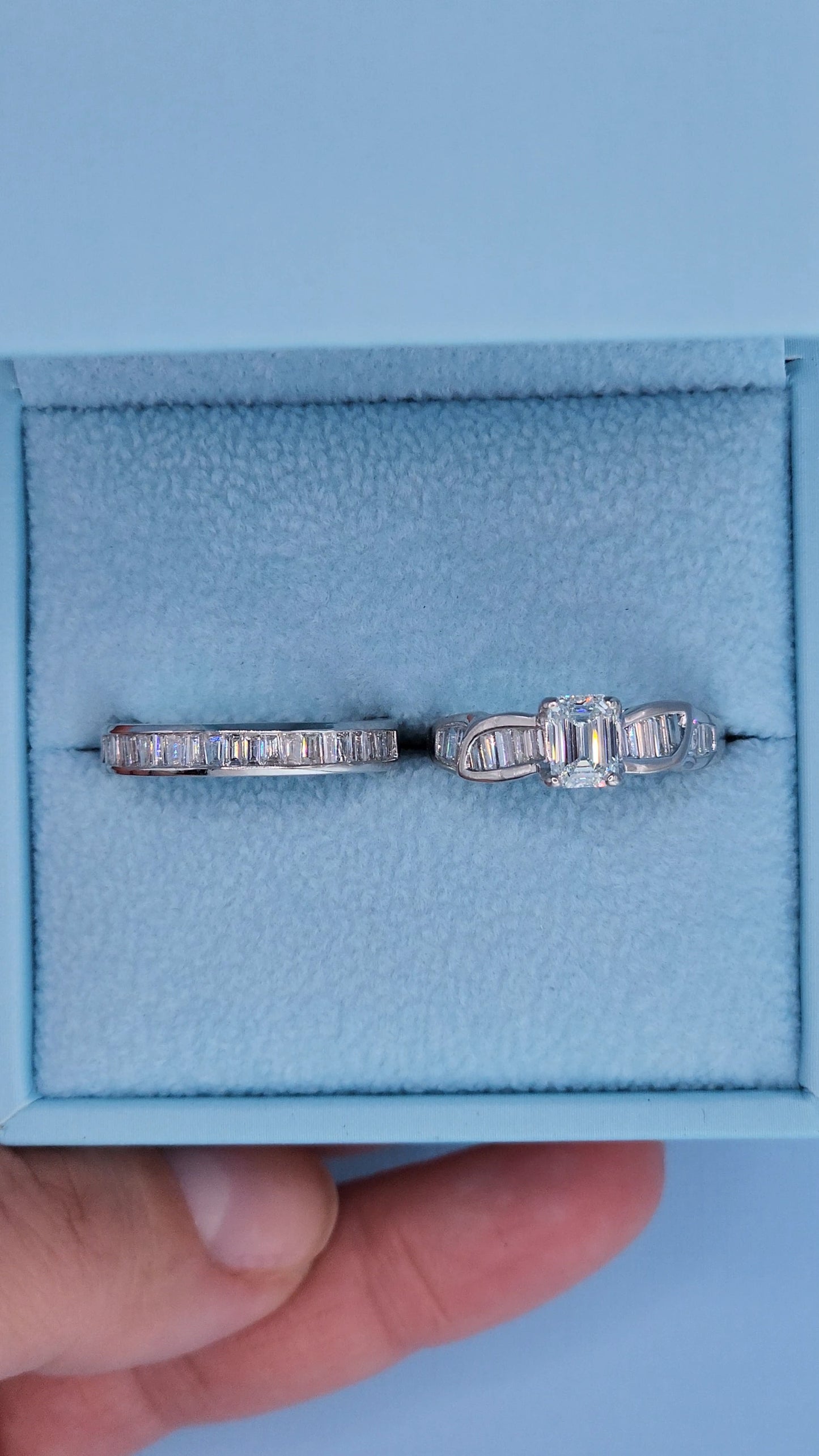 14k White Gold Engagement Ring & Wedding Band Set – 1.66 CTW Emerald Cut & Baguette Diamonds, GIA Certified
