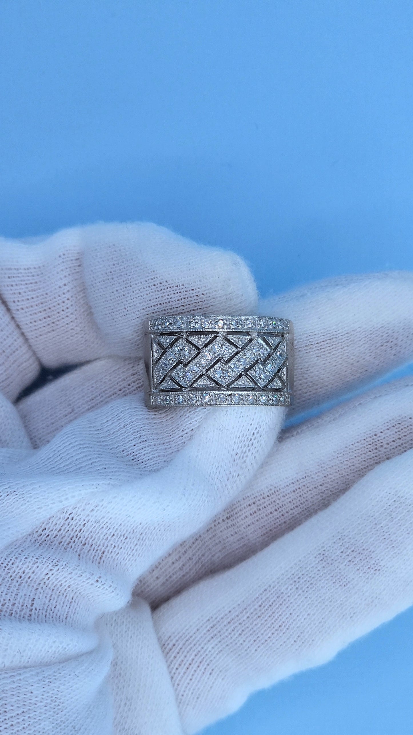 14k White Gold Wide Zigzag Band Ring with Natural Diamonds – 12.7mm Bold Design
