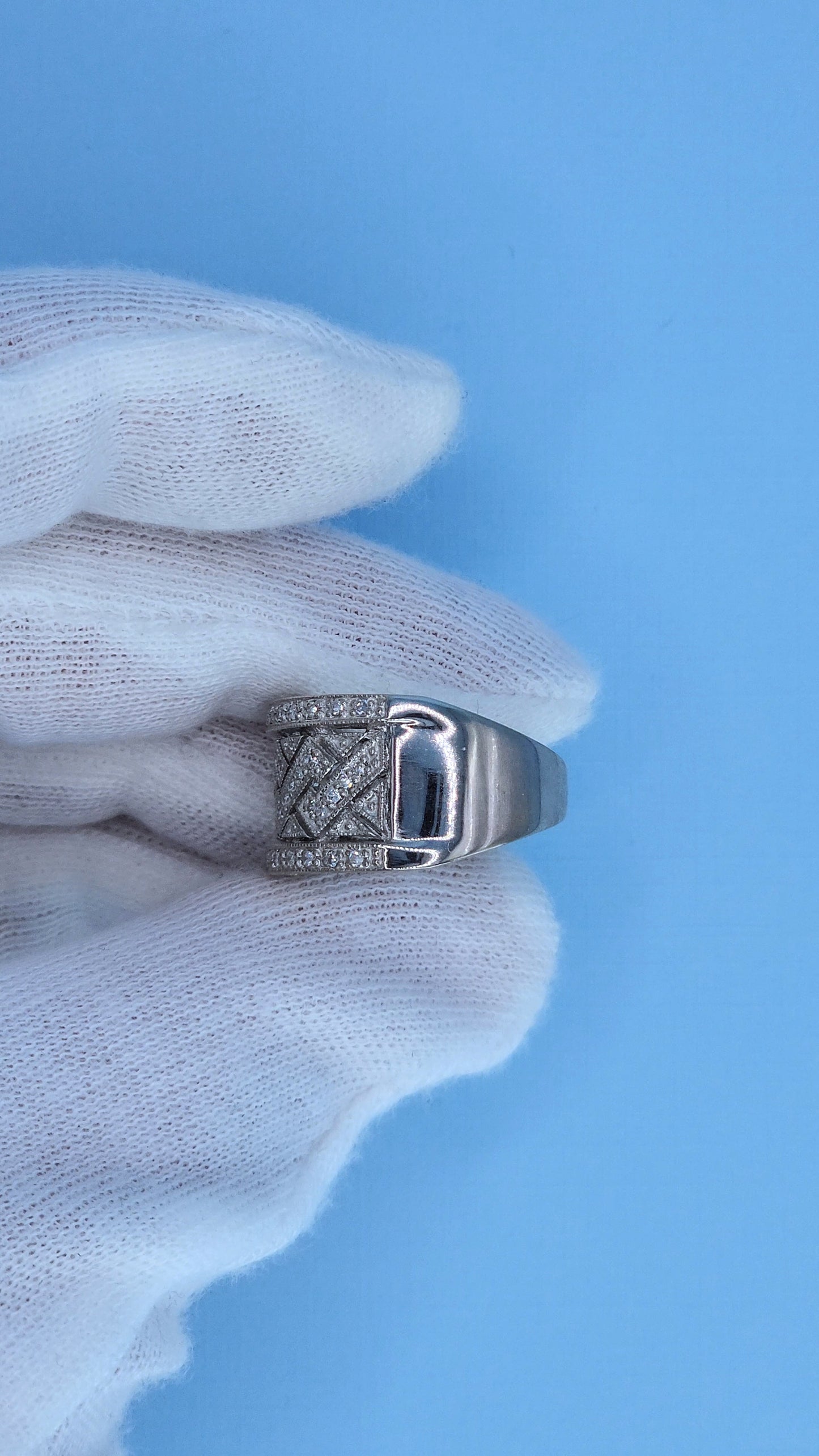 14k White Gold Wide Zigzag Band Ring with Natural Diamonds – 12.7mm Bold Design