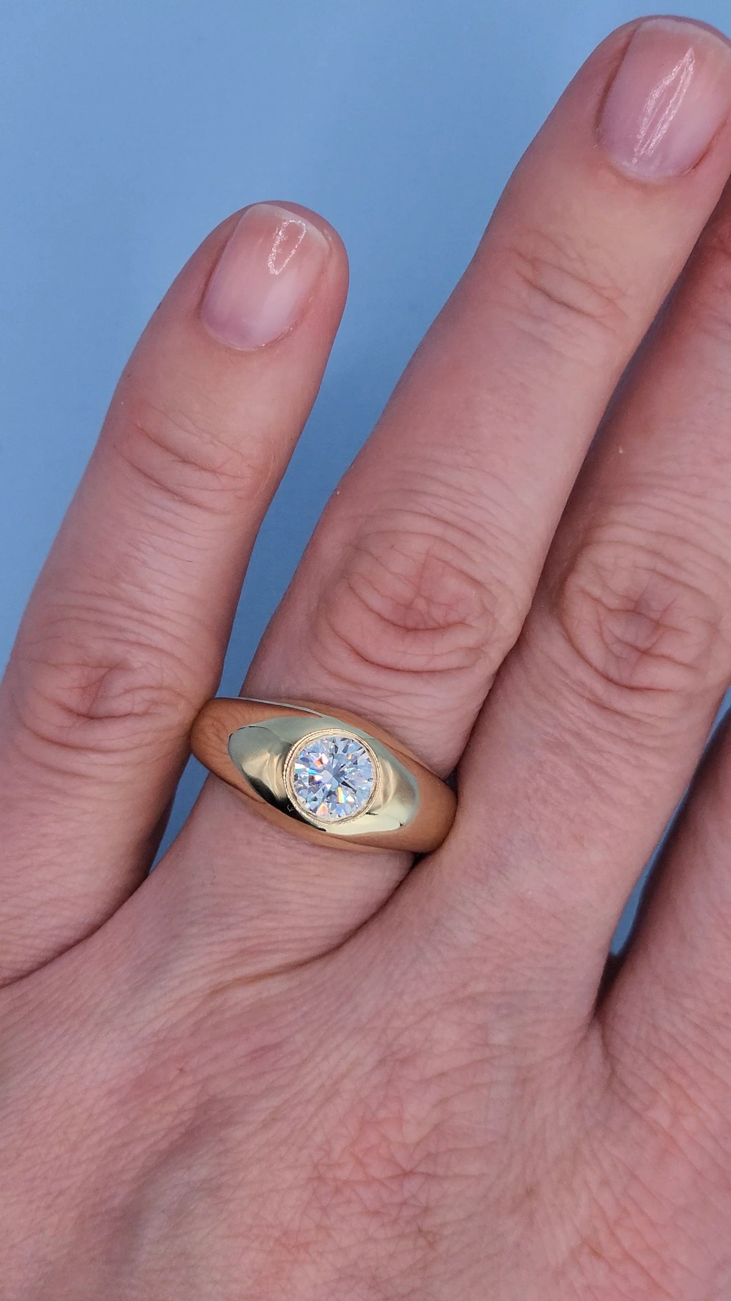 14k Yellow Gold Gypsy Diamond Ring – Vintage-Inspired Men's or Unisex Statement Band with GIA-Certified 0.88 Carat Diamond
