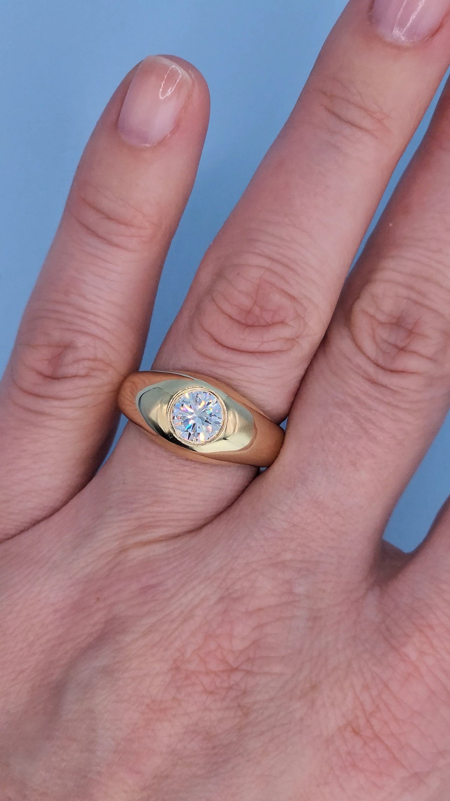 14k Yellow Gold Gypsy Diamond Ring – Vintage-Inspired Men's or Unisex Statement Band with GIA-Certified 0.88 Carat Diamond