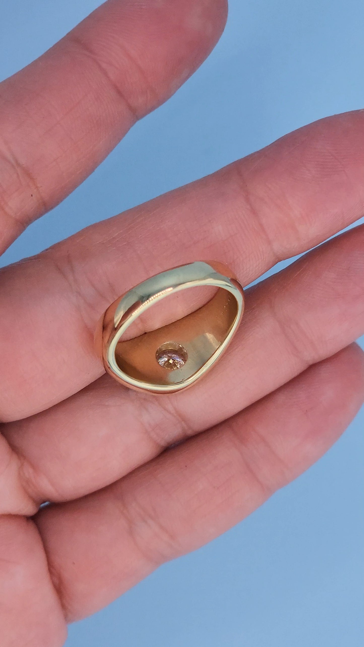 14k Yellow Gold Gypsy Diamond Ring – Vintage-Inspired Men's or Unisex Statement Band with GIA-Certified 0.88 Carat Diamond